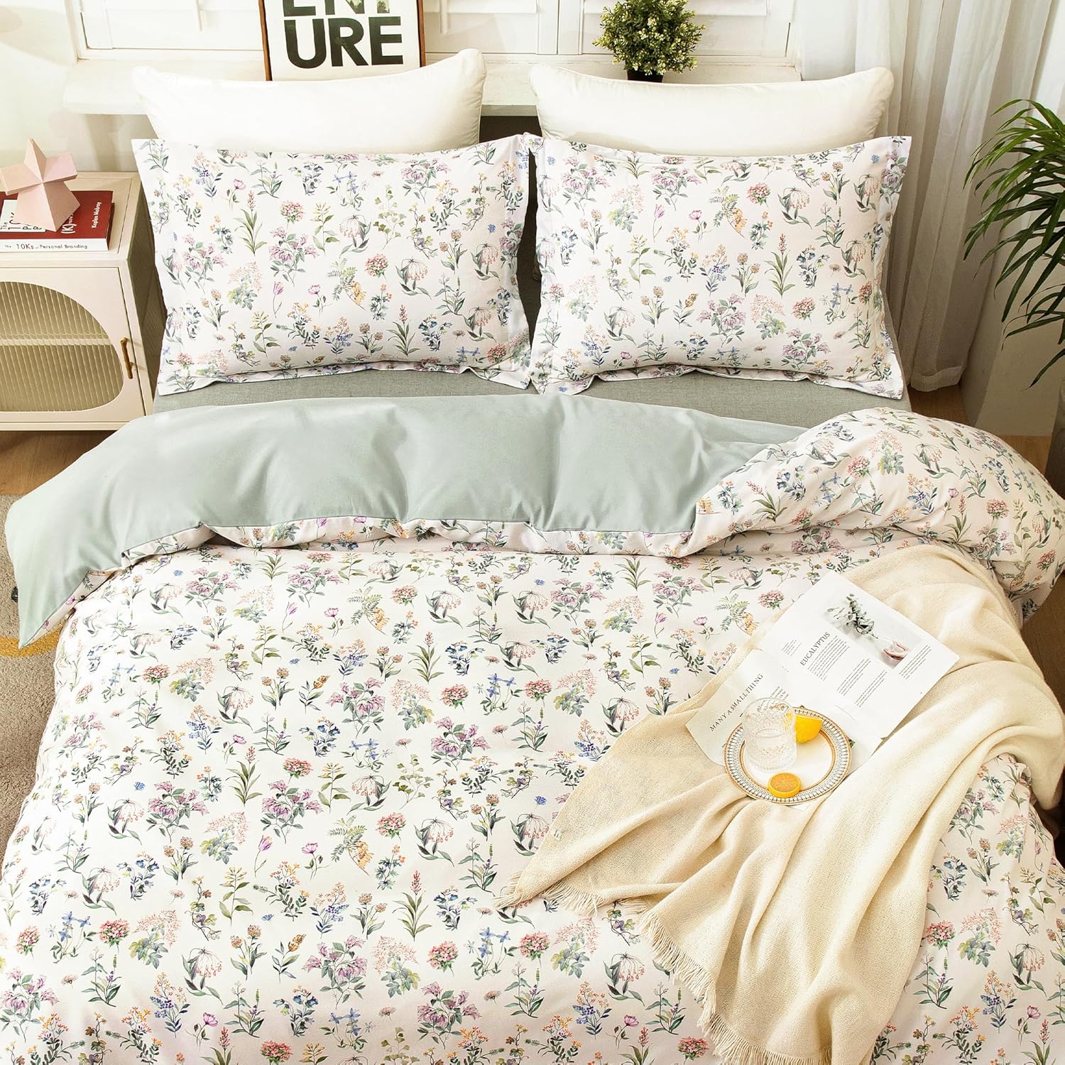 McVernon’s Funda de edredón floral tamaño matrimonial de 3 piezas, funda de edredón floral matrimonial con 2 fundas de almohada, juego de ropa de
