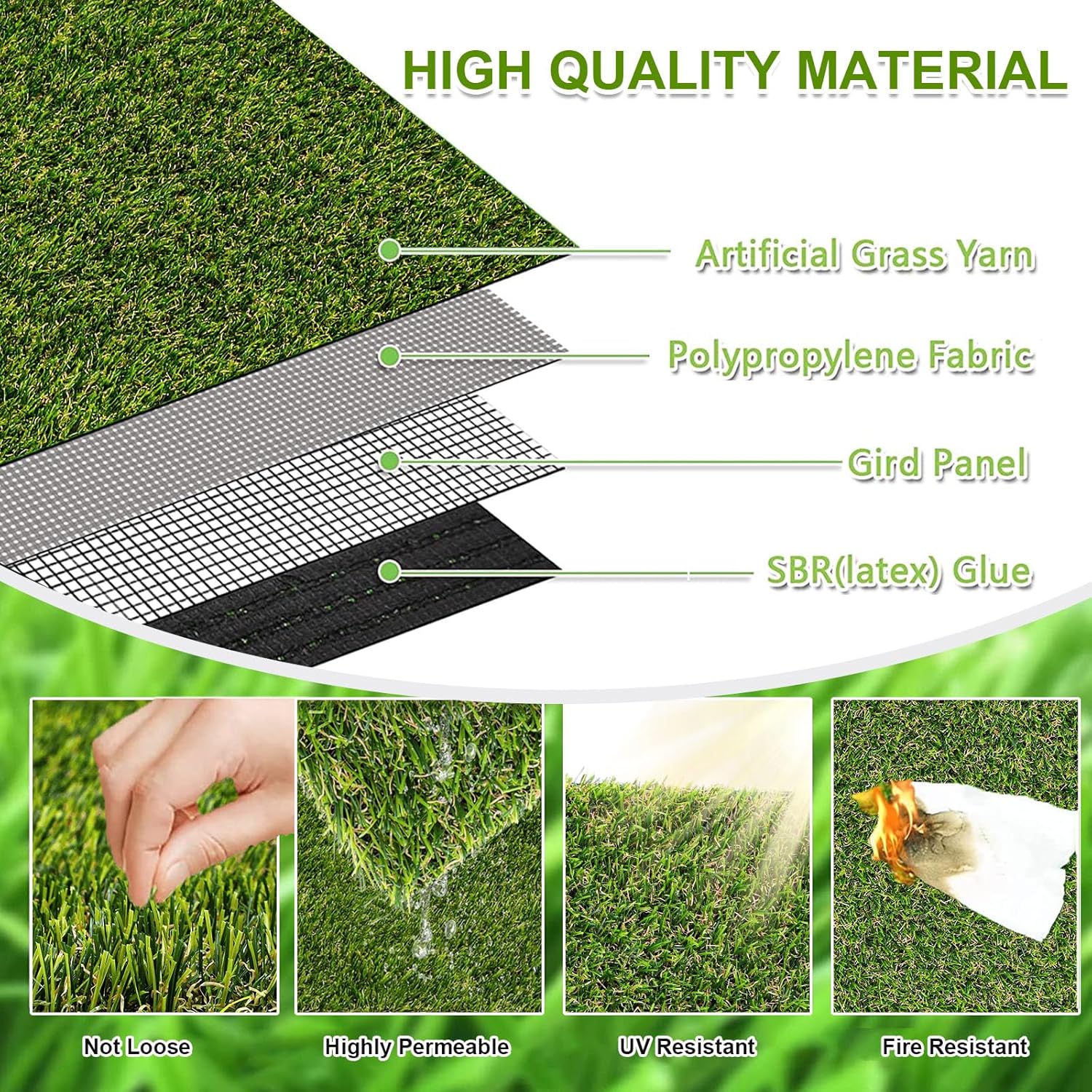 Ileading Alfombra de césped artificial realista para exteriores, 2 x 8 pies, césped artificial, suave, alfombra de césped sintético largo, alfombra