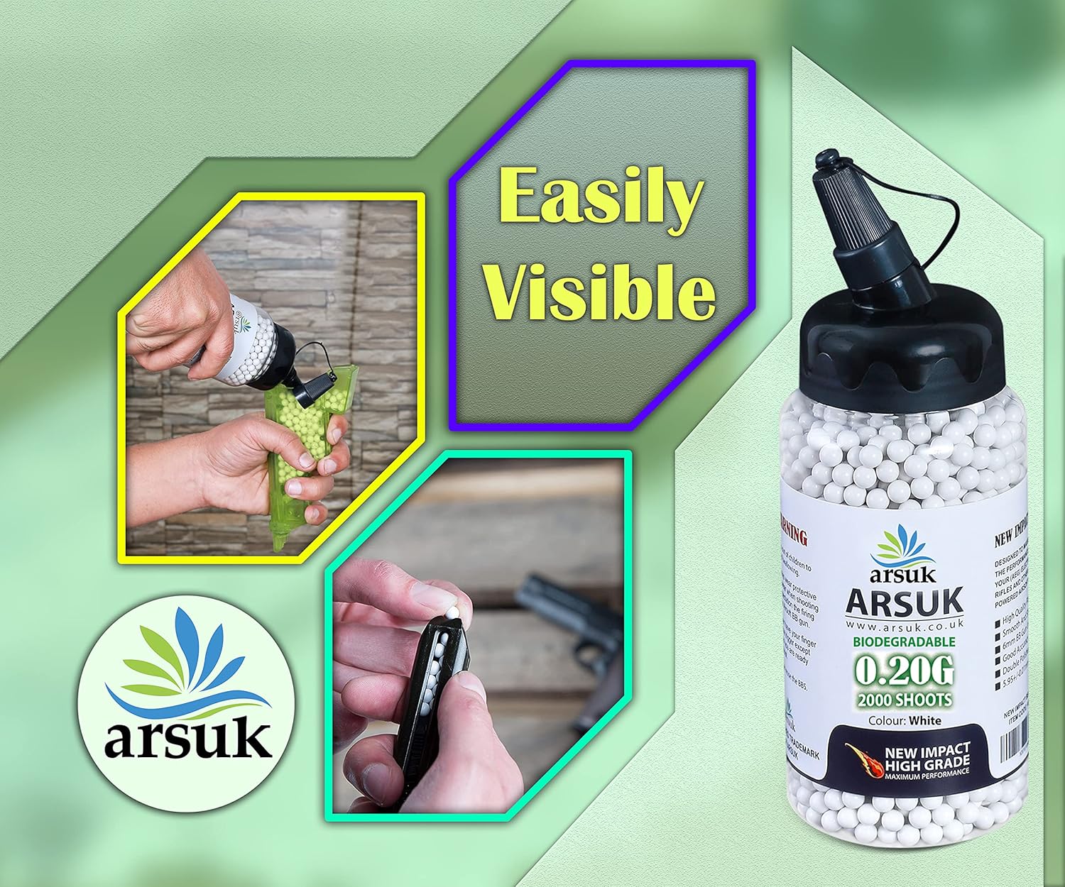 ARSUK Airsoft BB Pellets de 0.236in BBS 0.01oz – Munición de paintball de alta calidad para cargador Airsoft, contenido 1000, 2000, 5000, 10000 balas