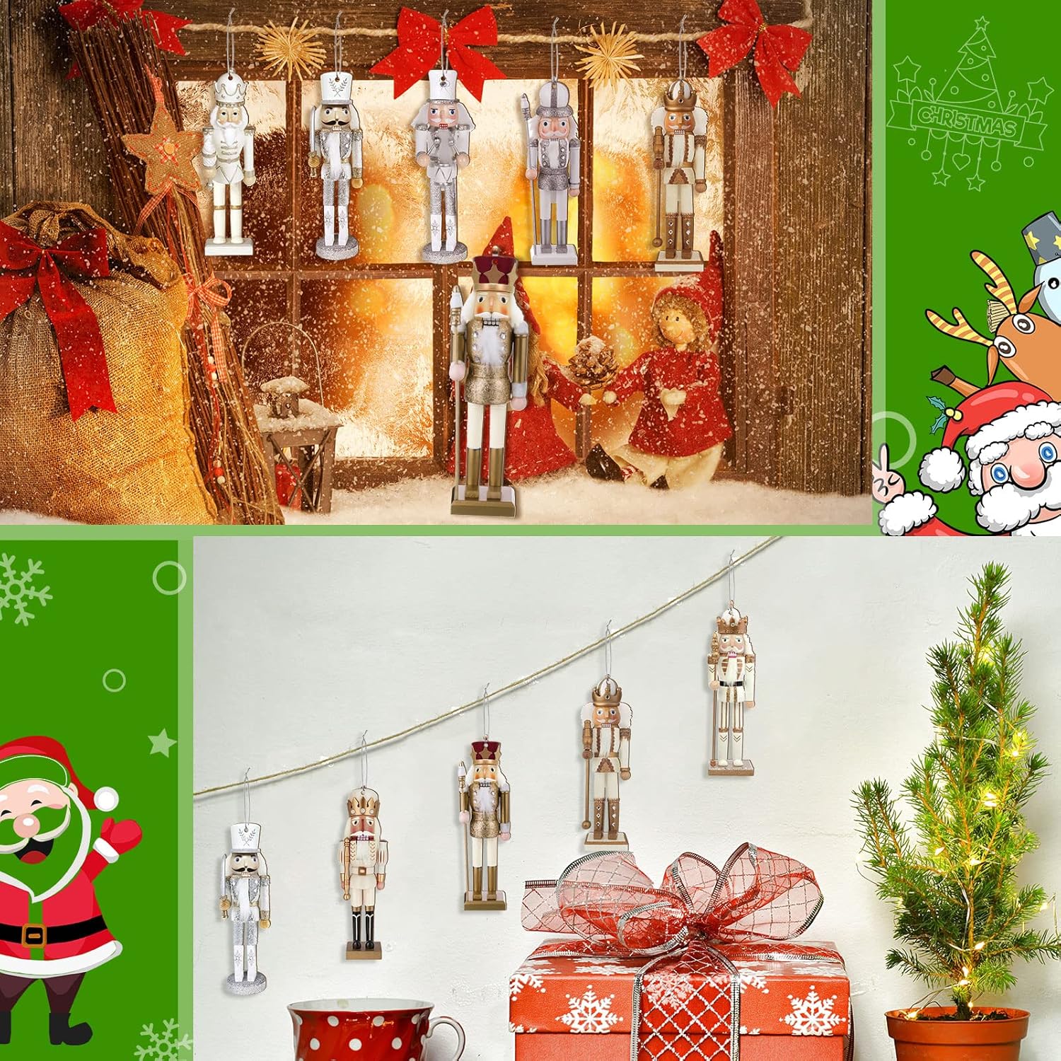 Juego de 48 adornos de cascanueces de Navidad, adornos de Navidad para rey y soldado, adornos de Navidad colgantes dorados y plateados con