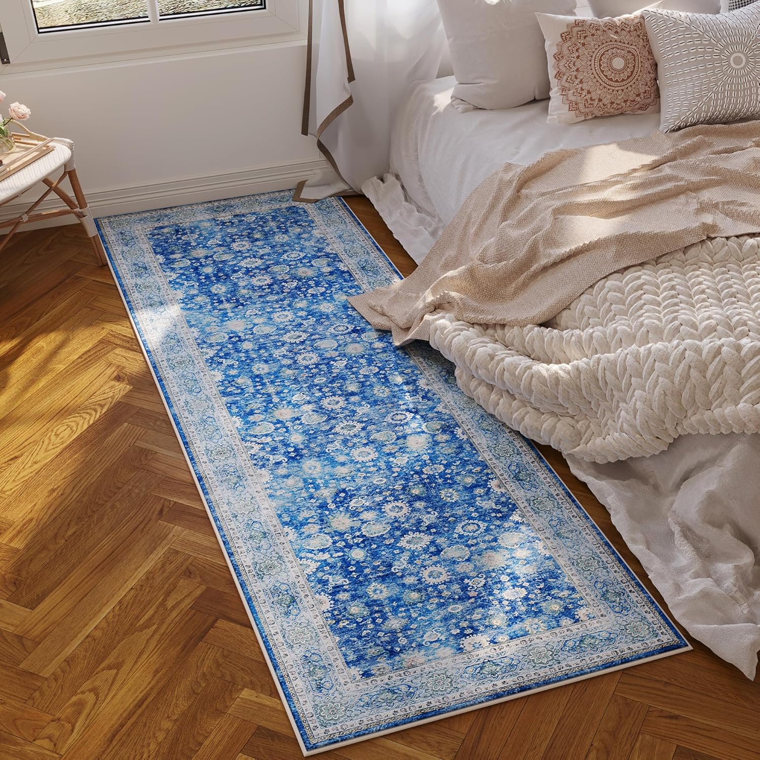 Rugcomf Alfombra de pasillo de 2 x 6 pies, lavable, bohemia, suave, antideslizante, no desprende pelusa, alfombra vintage de lana sintética para