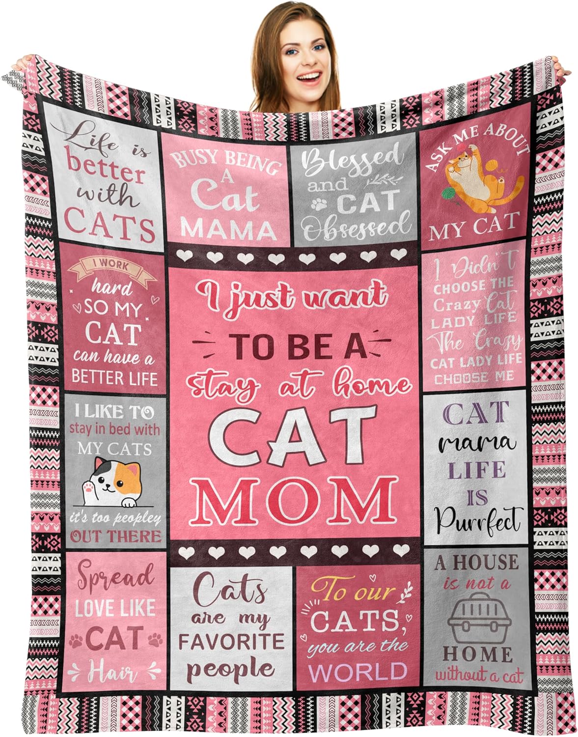 Manta de regalo para mamá de gato de 60 x 50 pulgadas, regalos de mamá de gato para mujeres, amantes de los gatosregalos de dama para mujeres,