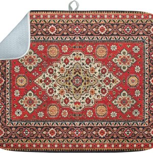 Tapete para secar platos, almohadilla de microfibra absorbente turca marroquí roja real para decoración de encimera de cocina, resistente al calor y Tapete para secar platos, almohadilla de microfibra absorbente turca marroquí roja real para decoración de encimera de cocina, resistente al calor y