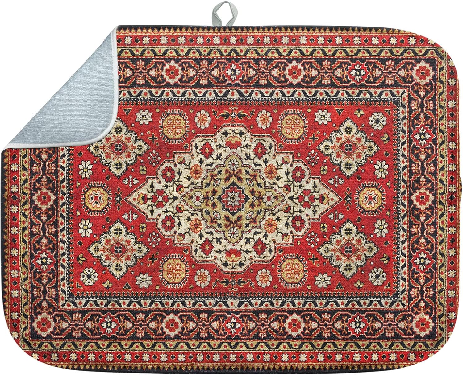 Tapete para secar platos, almohadilla de microfibra absorbente turca marroquí roja real para decoración de encimera de cocina, resistente al calor y