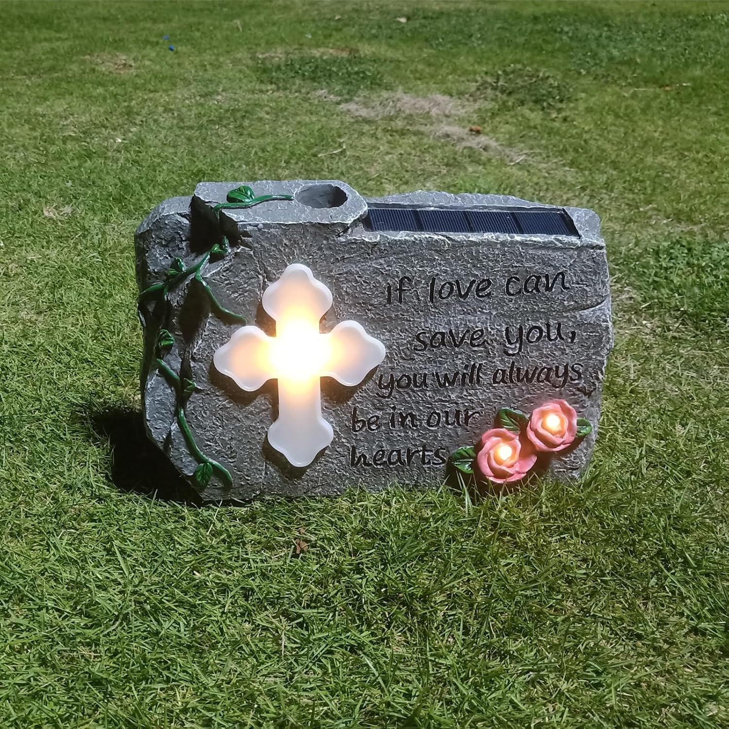 Cementerio de lápida para decoración de Halloween, decoración de tumba para cementerio a pérdida de memoria, luces solares de cruz de jardín,
