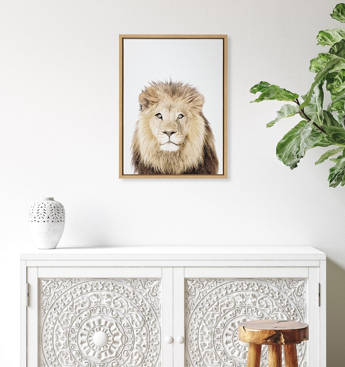 Kate and Laurel Sylvie Lion Thinking – Lienzo enmarcado para pared, diseño de retrato de Amy Peterson Art Studio, 18 x 24 pulgadas, natural, arte