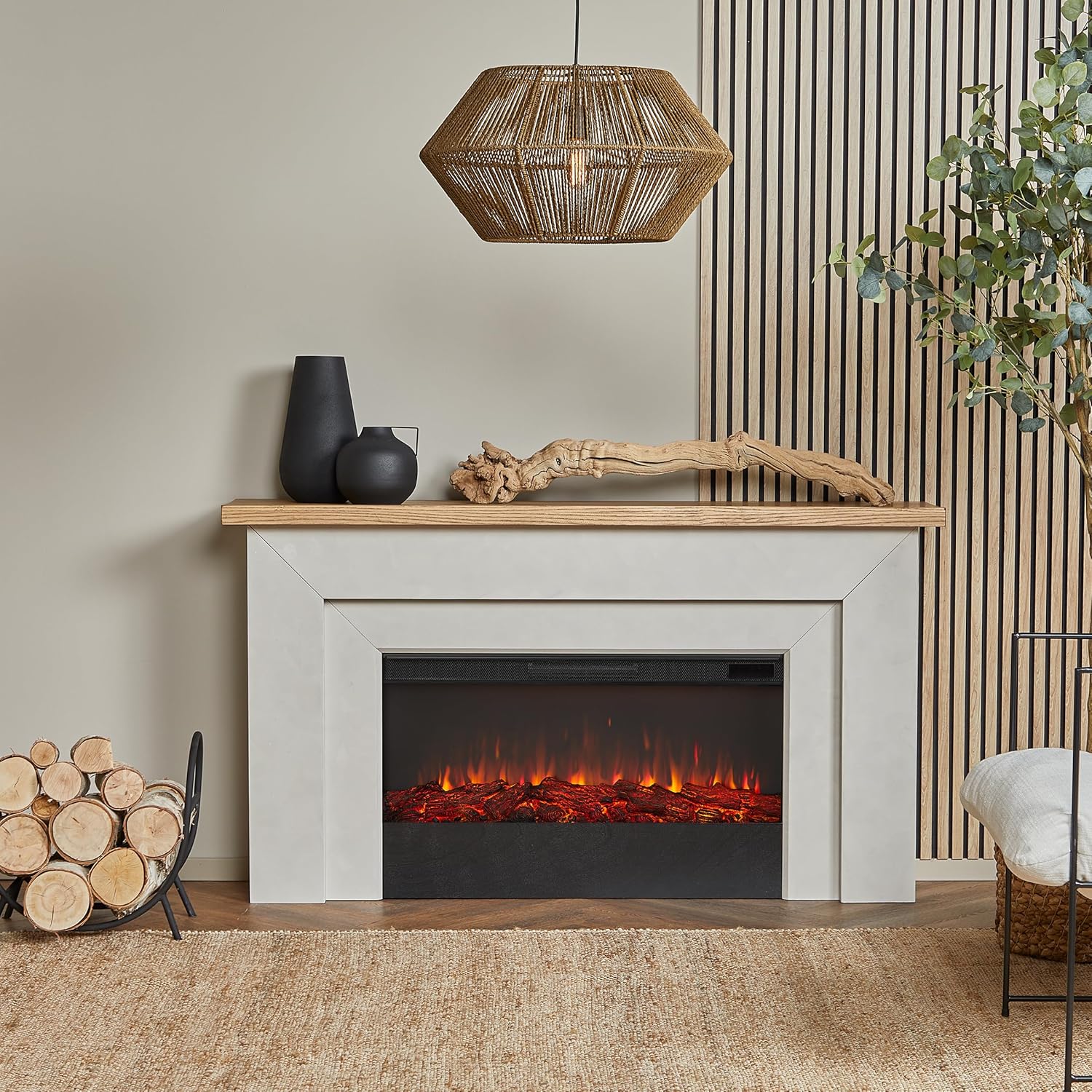 Malie – Soporte para TV con chimenea eléctrica de 68 pulgadas, color gris veneciano Real Flame