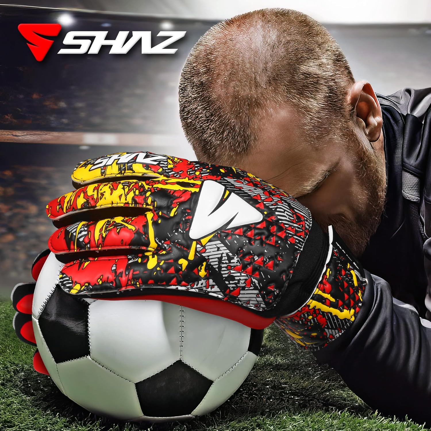 Shaz Guantes de portero de fútbol para niños y jóvenes, guantes de portero de fútbol Funky antideslizantes de 0.157 in con palma de látex con agarre
