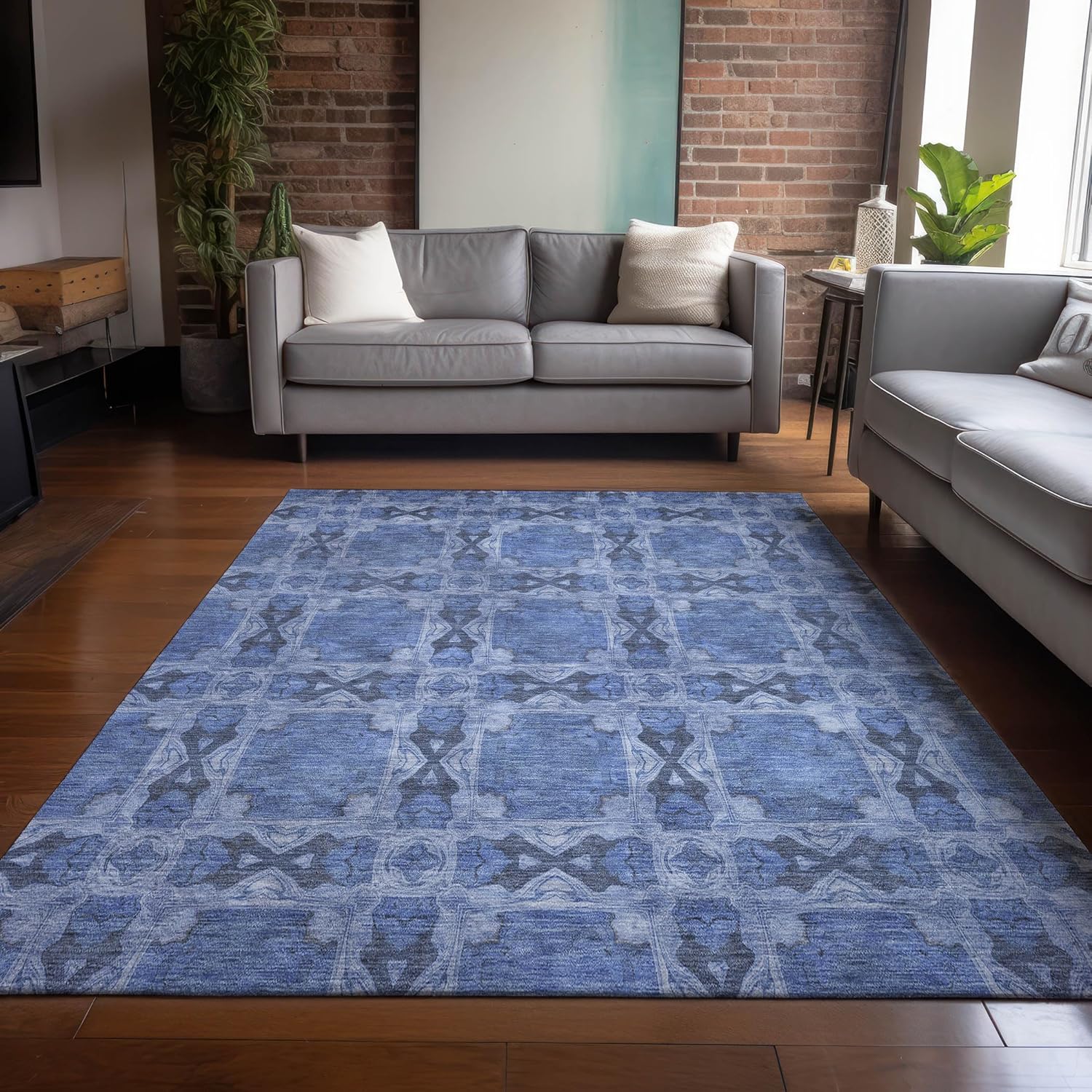 Addison Rugs Chantille ACN564 – Alfombra azul de 5 x 7 pies 6 pies, resistente a las manchas, lavable a máquina, no se desprende, para dormitorio,