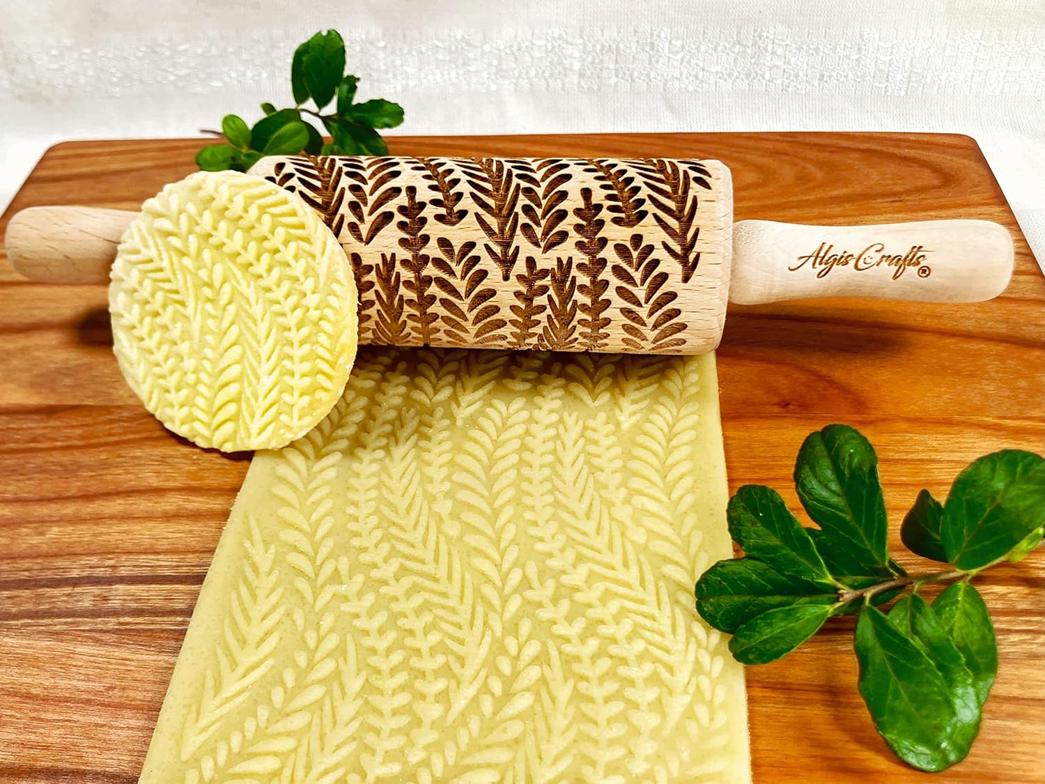 FLORAL 3 Small Textured Rolling Pinset. Wooden laser engraved embossing dough roller for embossed cookies gift for Birthday, Easter by Algis Crafts
