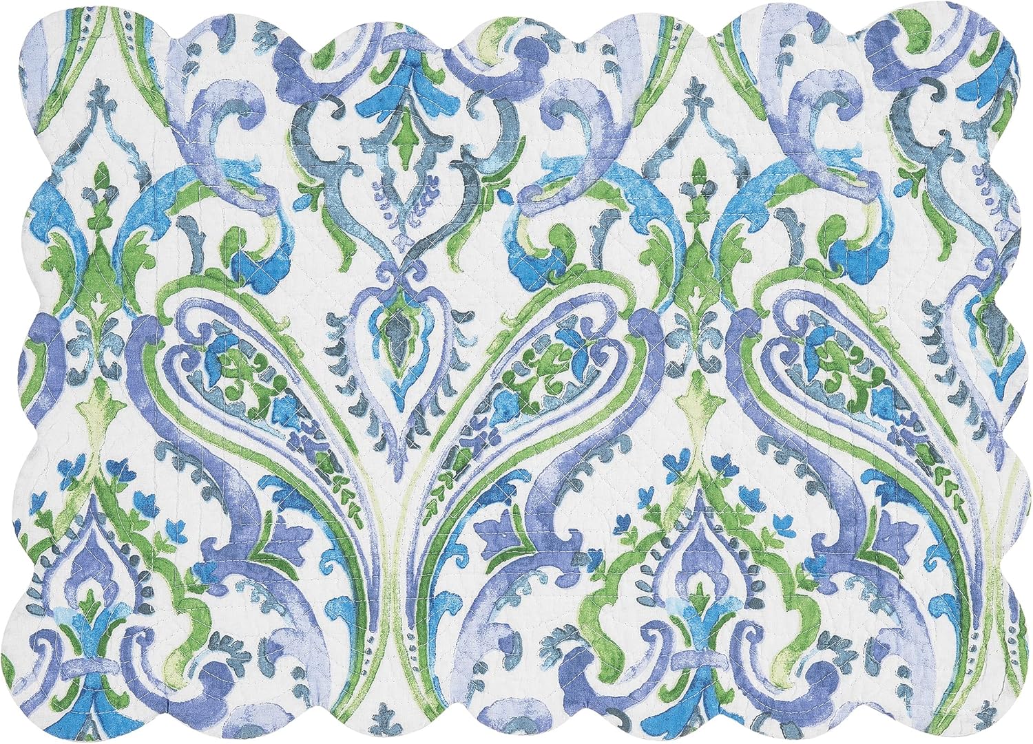 C&F Home Juliet – Mantel individual rectangular acolchado reversible azul verde blanco patrón de cachemira brillante colorido reversible a azul y