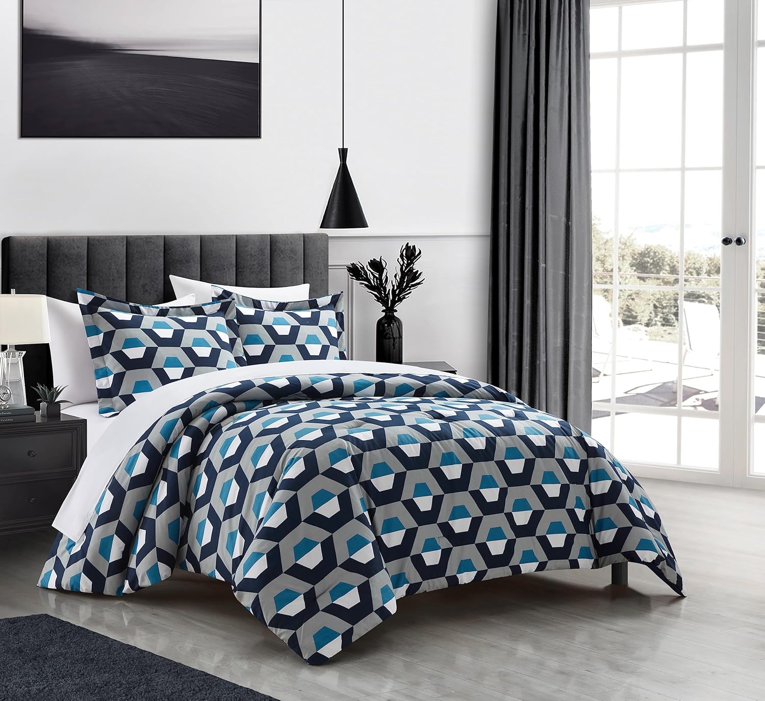 Chic Home Tudor – Juego de funda de edredón de 3 piezas, diseño geométrico contemporáneo con estampado hexagonal con cierre de cremallera, fundas de