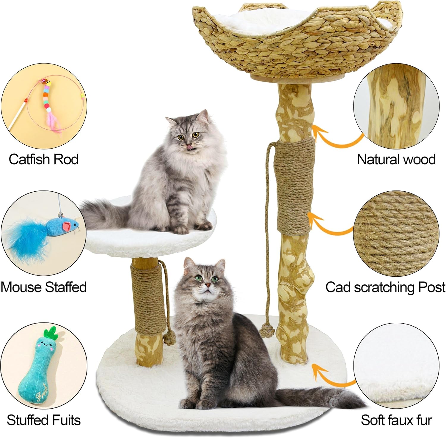 Árbol para gatos y juguetes para gatos, torre moderna de árbol para gatos de interior, torre de madera de rama real, poste rascador para gatos,