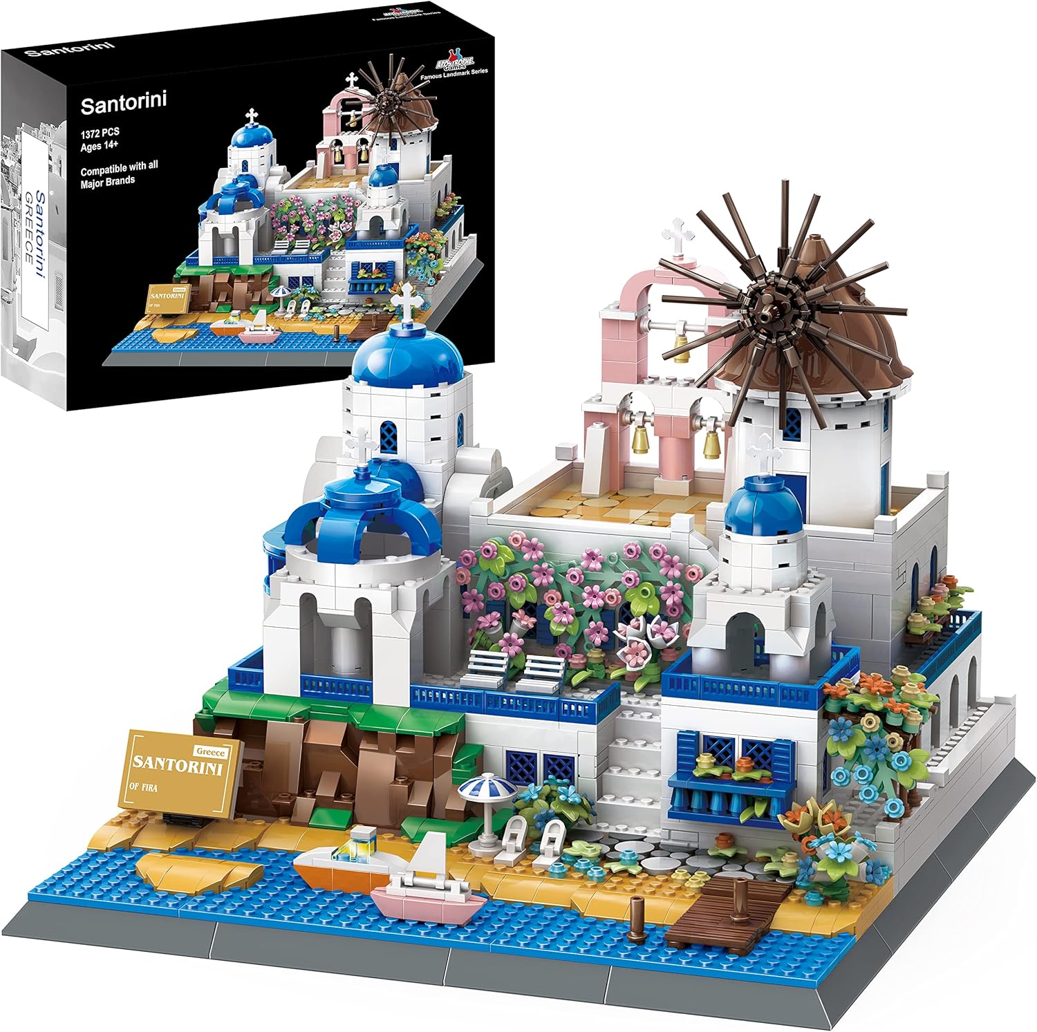 Apostrophe Games Santorini – Juego de bloques de construcción de 1372 piezas, modelo de bloques de construcción para adultos y niños, kit de
