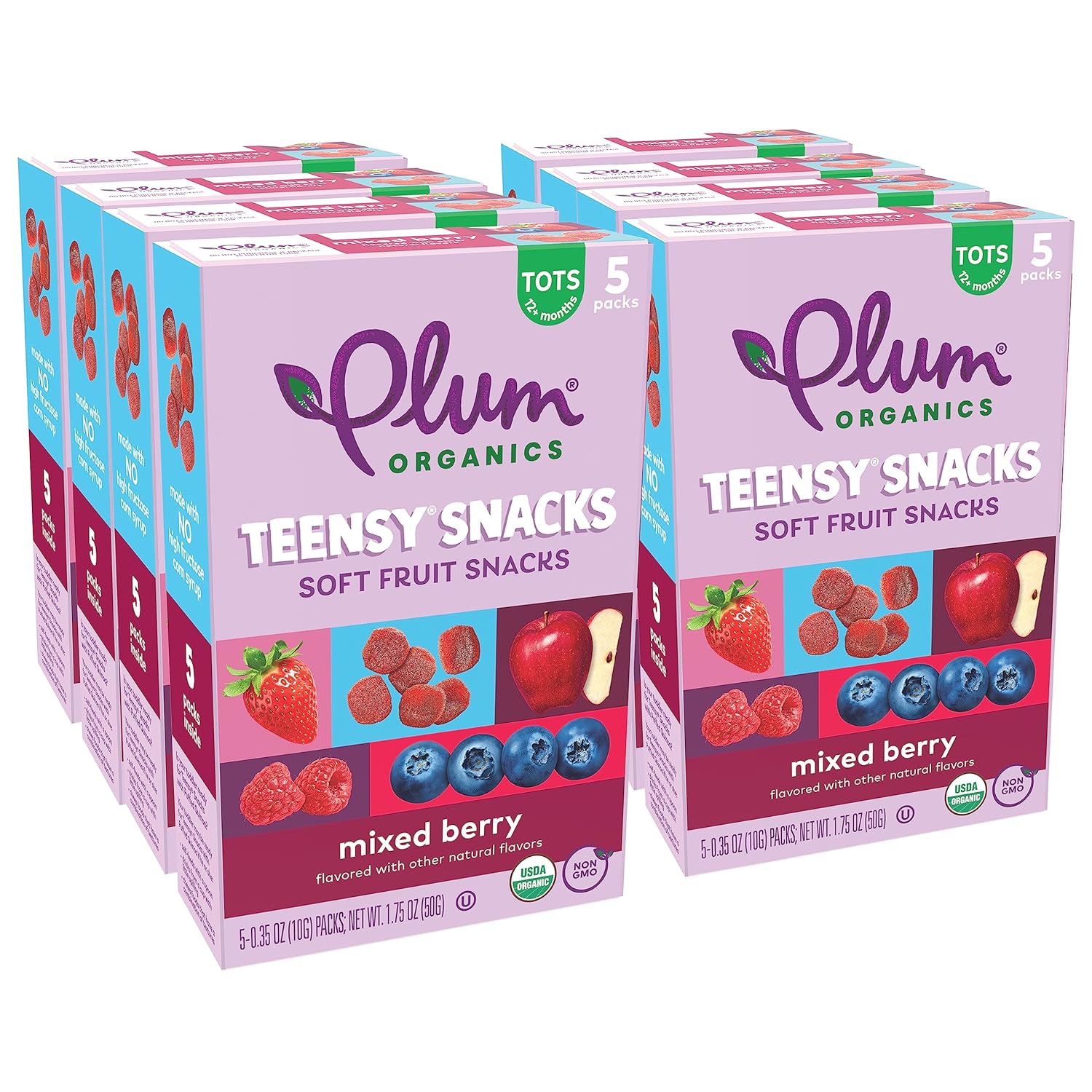 Plum Organics Teensy Snacks Snacks orgánicos de frutas para niños pequeños, bayas, bolsas de 1,75 onzas (caja de 8)