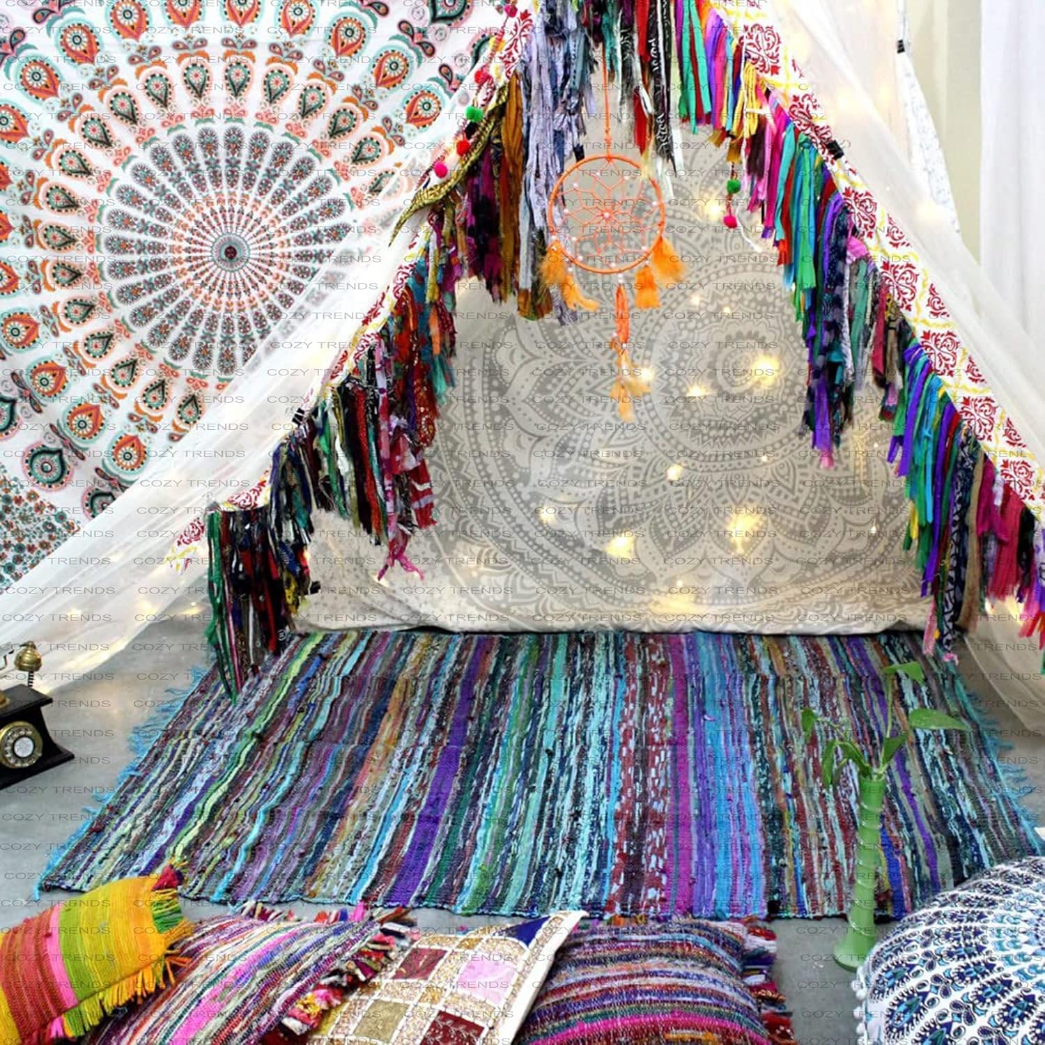 Alfombra de trapo de algodón de 24 x 36 pulgadas, 2 x 3 pies, alfombra Chindi multicolor, tejida a mano, lavable y reversible para sala de estar,