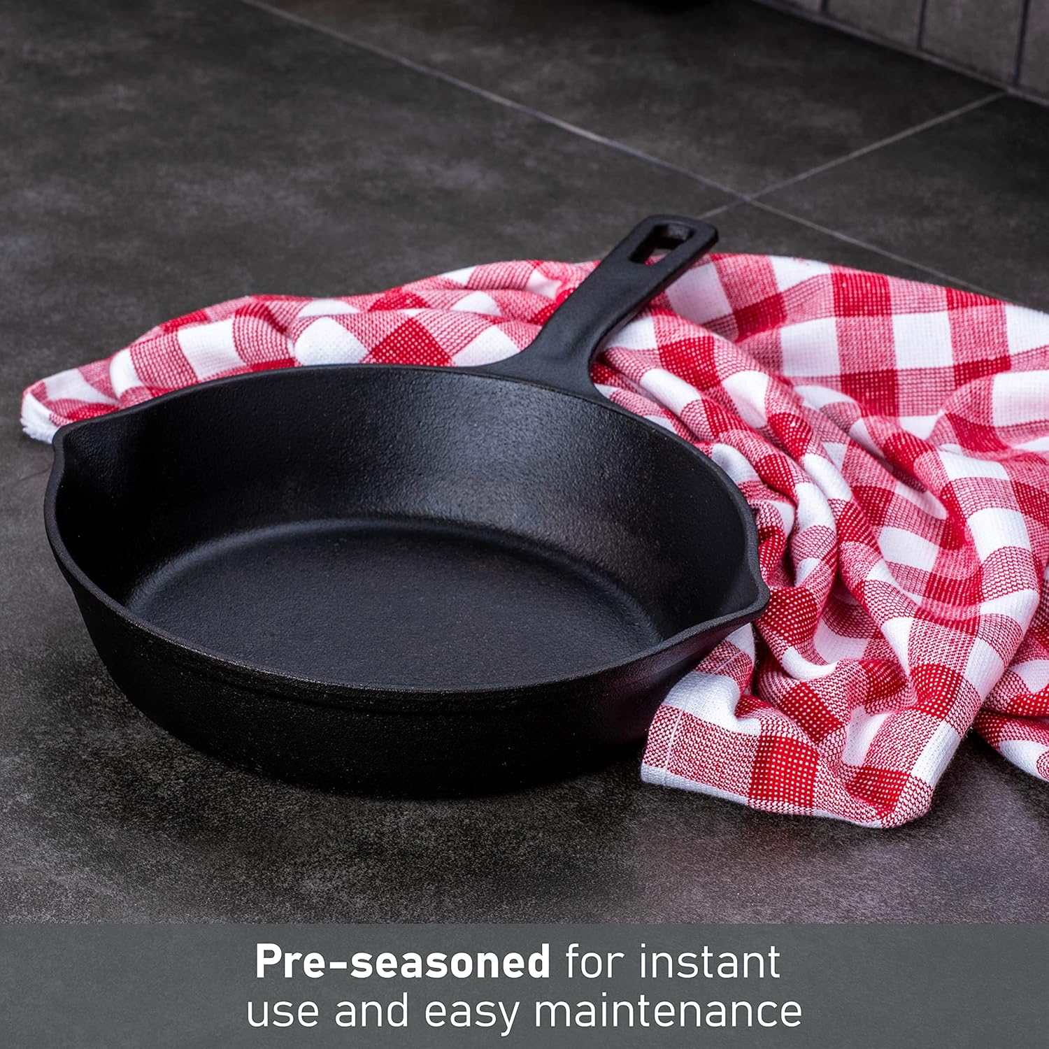 MasterPRO Sartén de hierro fundido pre-sazonado  Sartén para cocinar, saltear y freír para uso en interiores y exteriores  Parrilla de barbacoa,