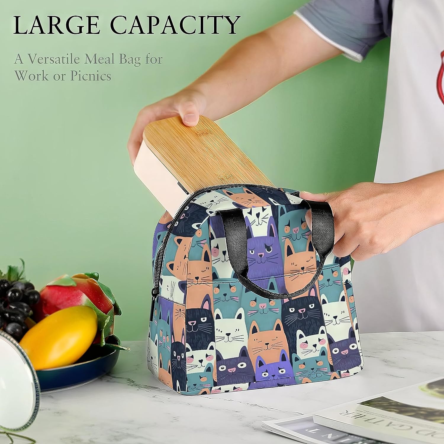 LUCYSMARSHOP – Lonchera para gatos pequeños para adolescentes, niñas, jóvenes y niñas para la escuela, simple y bonita, bolsa refrigeradora,