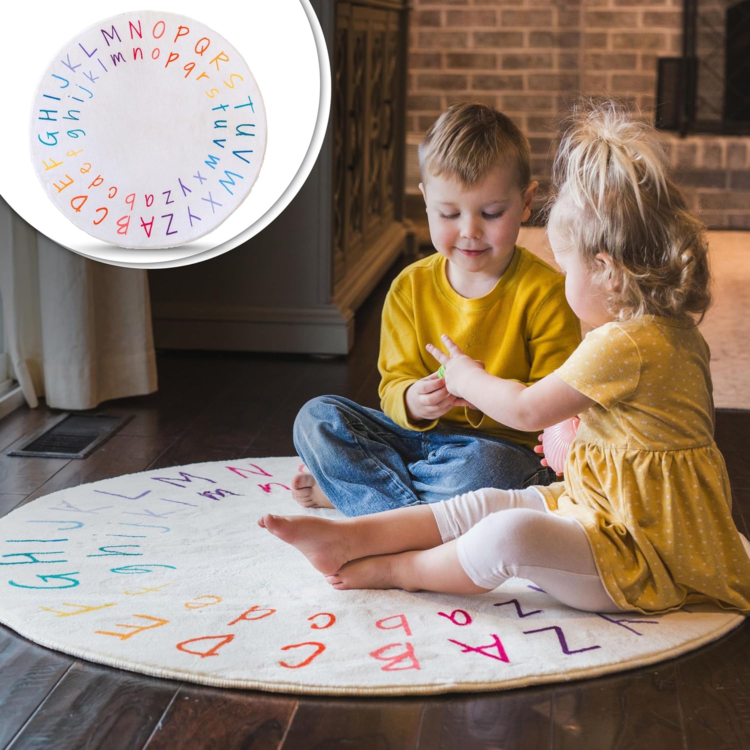 Alfombra ABC para habitación de niños, alfombra redonda del alfabeto de 39 pulgadas con letras mayúsculas y minúsculas, alfombra ABC para el