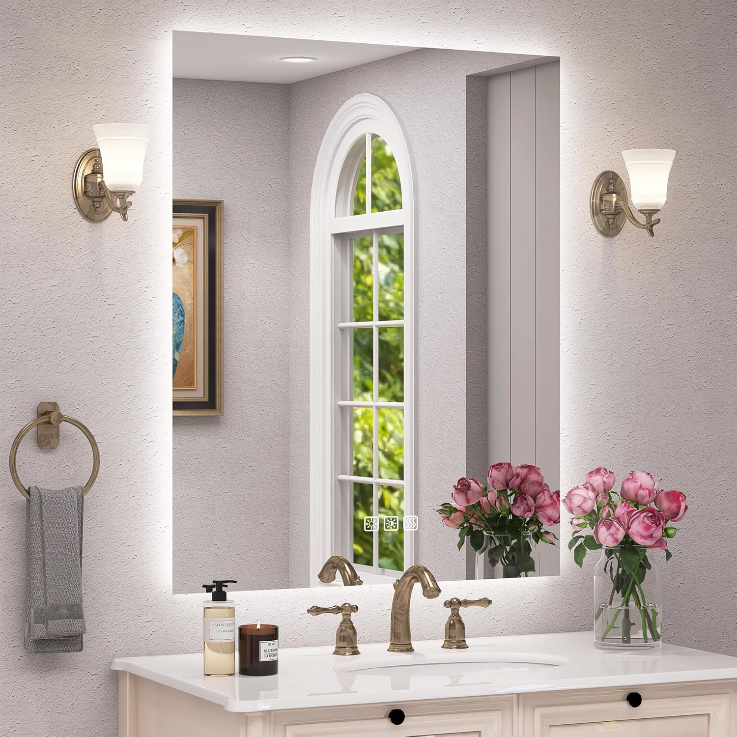 Benime Espejo de baño LED de 20 x 28 pulgadas, espejo de tocador de baño retroiluminado, espejo de tocador de baño retroiluminado para pared,