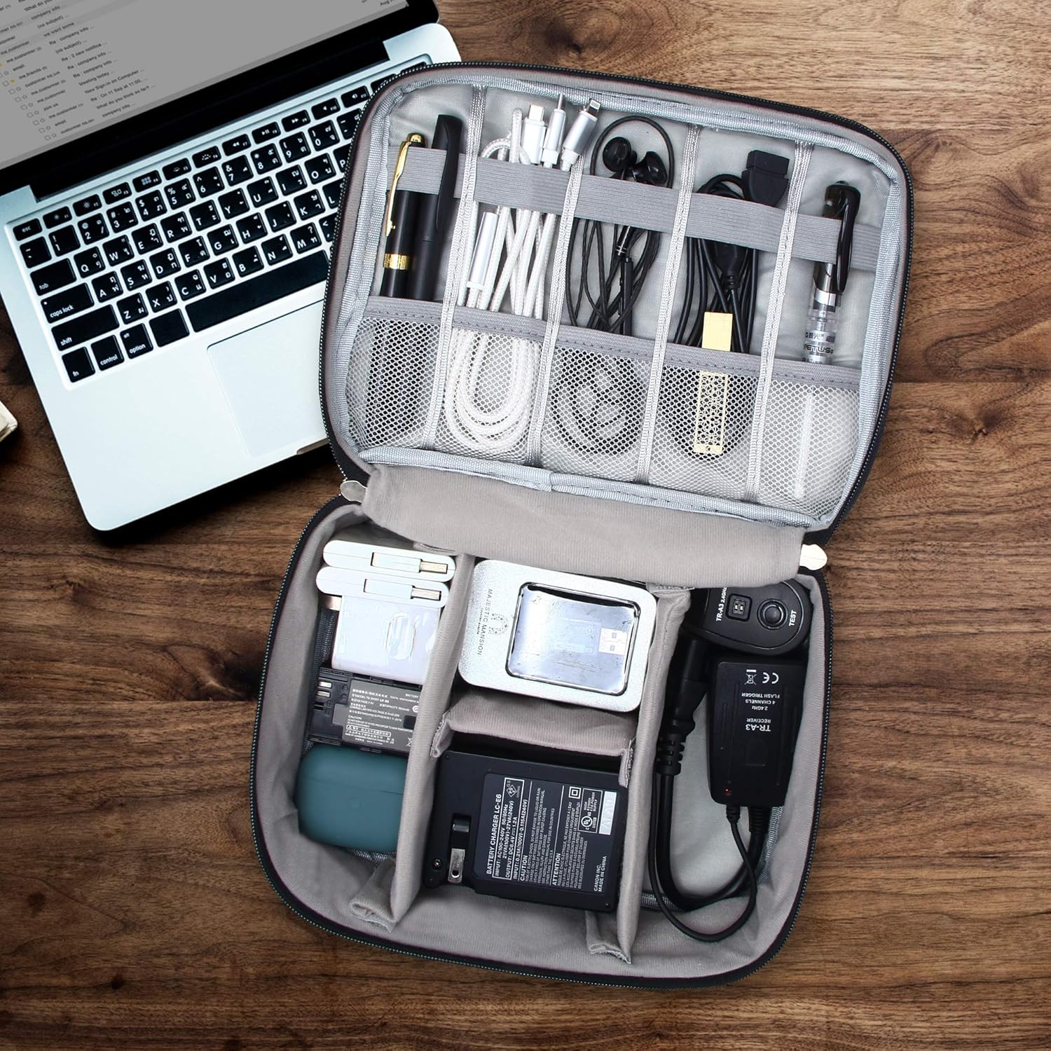 VOCUS Organizador de artículos electrónicos, bolsa organizadora de cables de viaje para accesorios electrónicos, estuche de almacenamiento grande