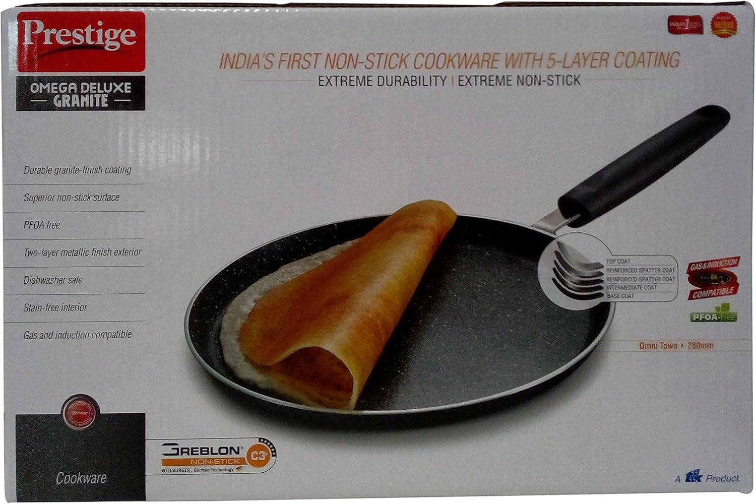 Prestige Manttra Omega Deluxe Granito Omni Dosa Tawa, 11.024 in