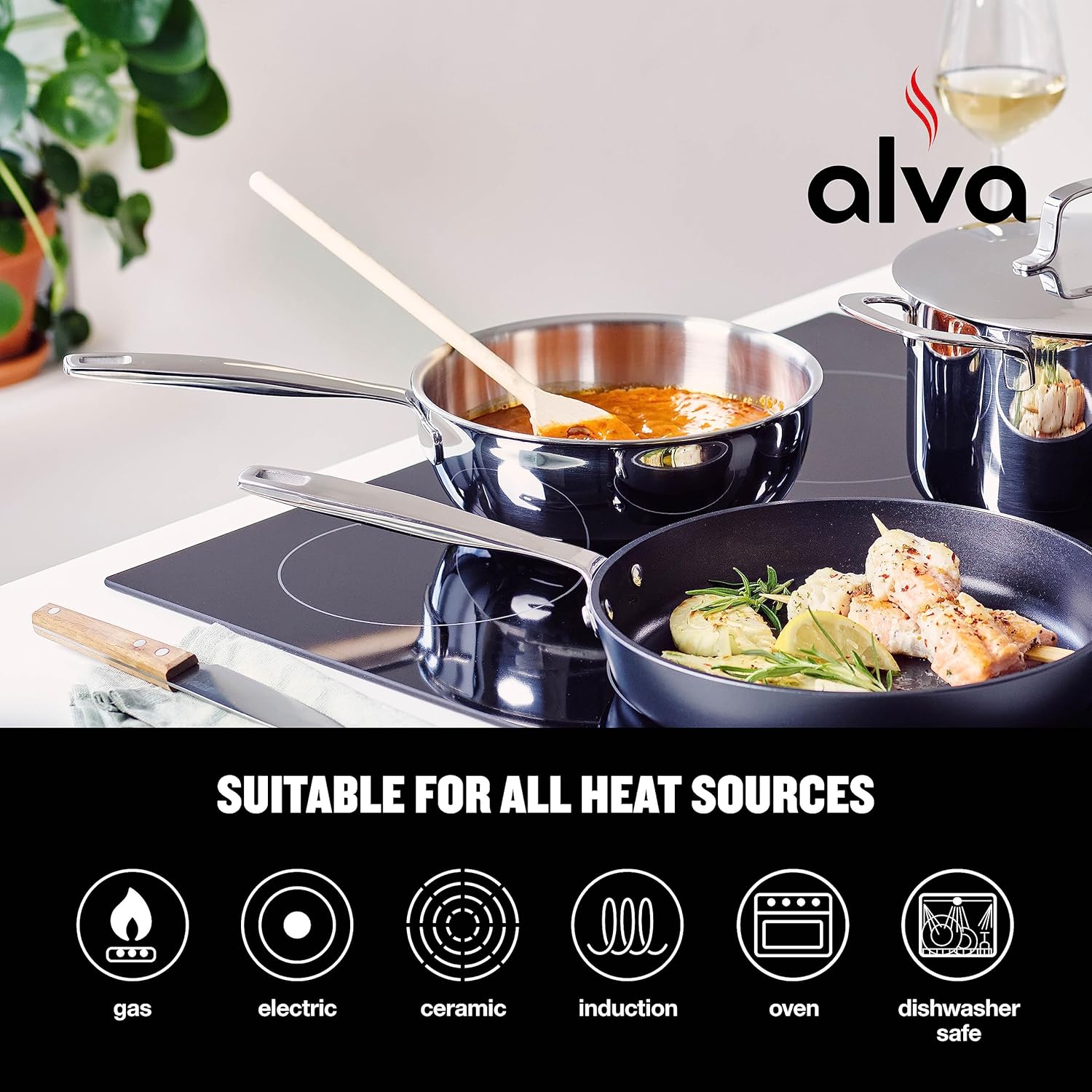 Alva Maestro – Sartén de acero inoxidable para salsa, cacerola apta para horno para cocinar, olla pequeña para sopa con tapa, utensilios de cocina