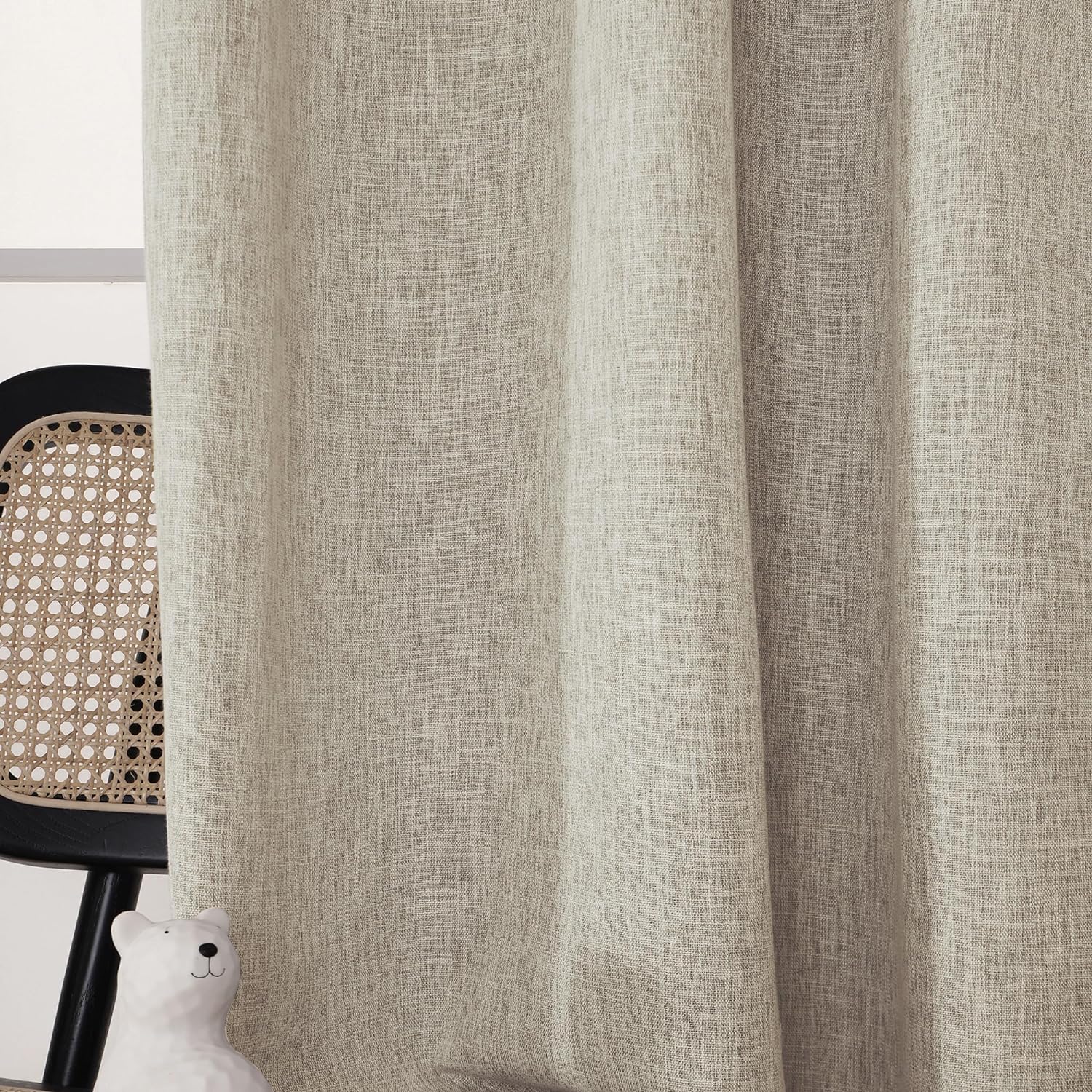 INLINAS Cortinas opacas con textura de nudos de bambú de lino de 52 x 84 pulgadas, 100% bloqueo de luz, tela de triple capa beige con ruido, pestaña