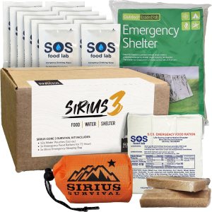 El kit de supervivencia Sirius 3 y preparación para emergencias – Alimentos, agua y refugio durante 72 horas – 5 años de vida útil El kit de supervivencia Sirius 3 y preparación para emergencias – Alimentos, agua y refugio durante 72 horas – 5 años de vida útil
