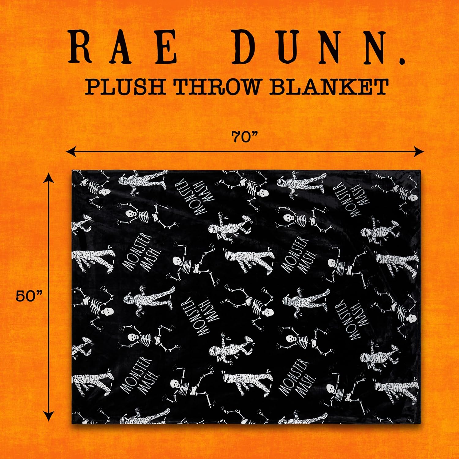 Rae Dunn Manta suave y decorativa para cama o sofá, mantas acogedoras para sofá, manta de felpa suave con huesos bordados, 50 x 70 pulgadas