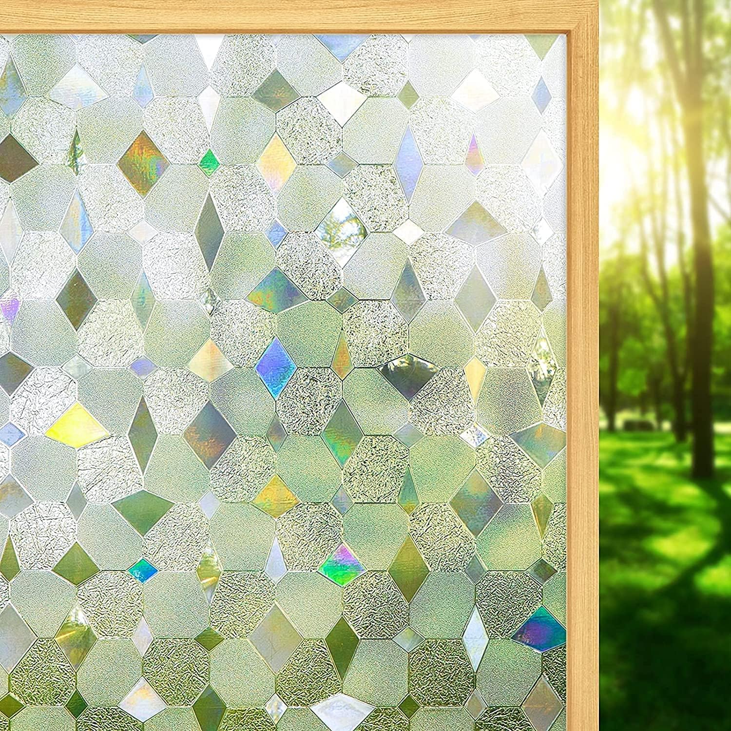 Coavas Película decorativa para ventana de vidriera Película decorativa para ventana, privacidad 3D, adherencia estática, bloqueo de calor, anti UV,