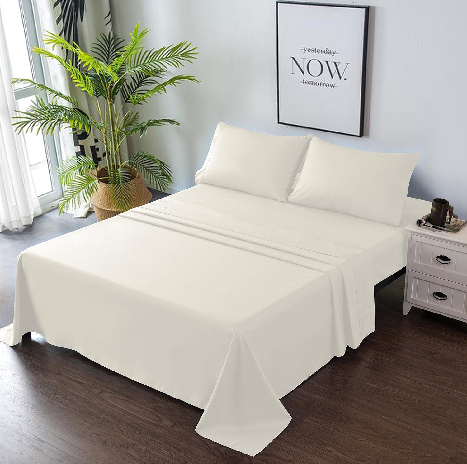 BHT Juego de sábanas de microfibra de alta calidad, sábanas de lujo súper suaves de 1800 hilos, ligeras y refrescantes con bolsillos profundos de 16