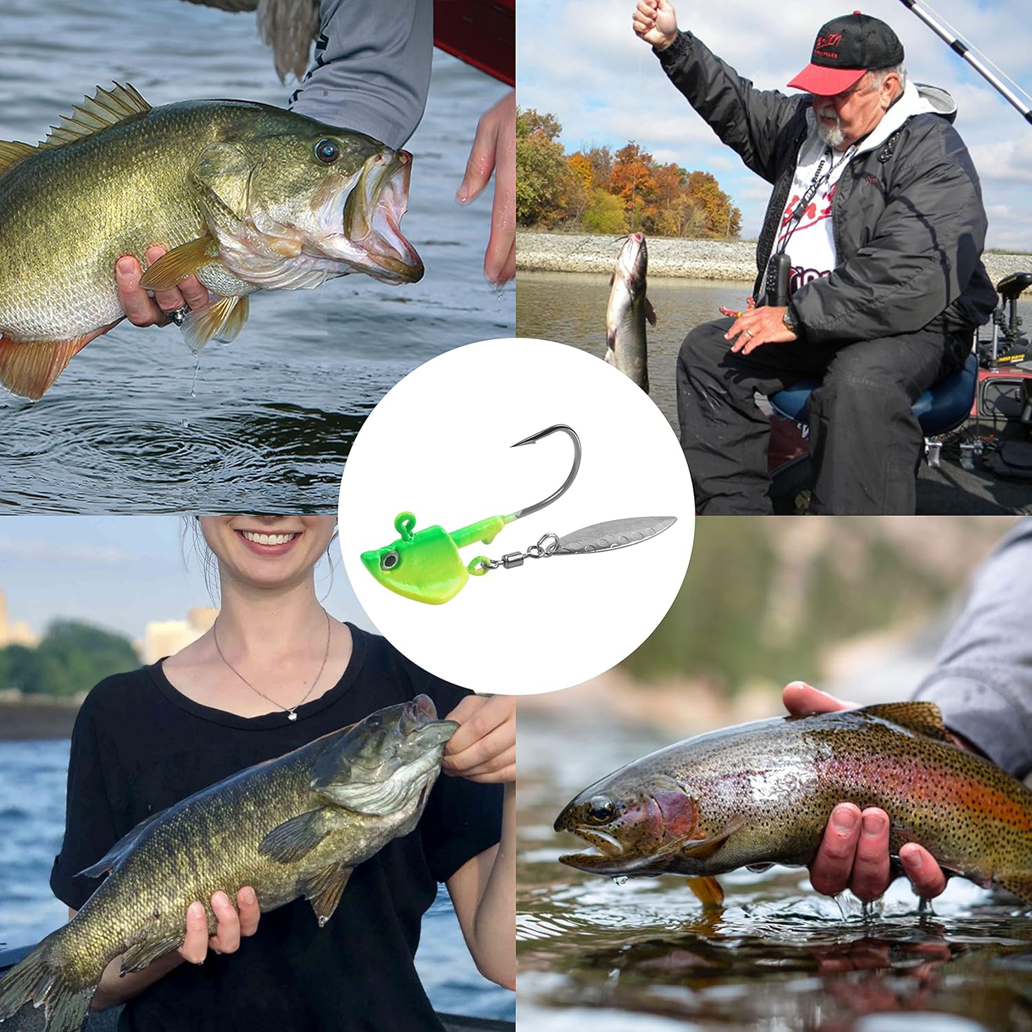 16 piezas de cabezas de calar de pesca con hoja de sauce Swimbait, gancho debajo de las plantillas giratorias para pesca de lubina, 14 onzas, 38