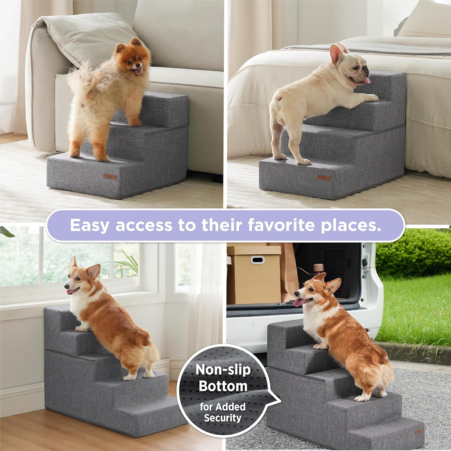 Lesure – Escaleras para perros pequeños, escaleras para mascotas para camas y sofá, escalones plegables para mascotas con espuma certificada