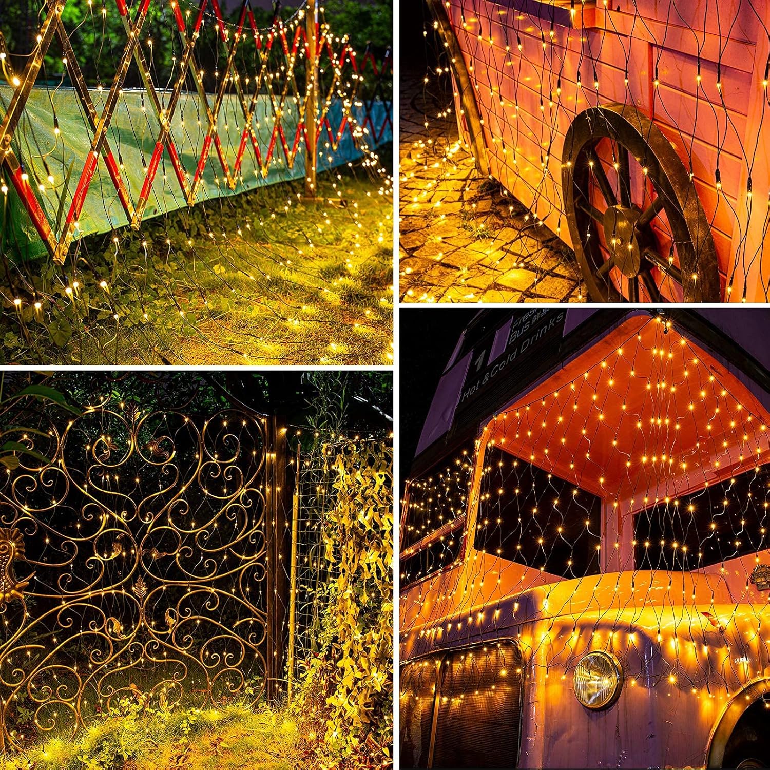 iBaycon Luces solares de red de Navidad, luces de malla de red de 5 x 5 pies con 8 modos y temporizador, luces solares impermeables para árboles de