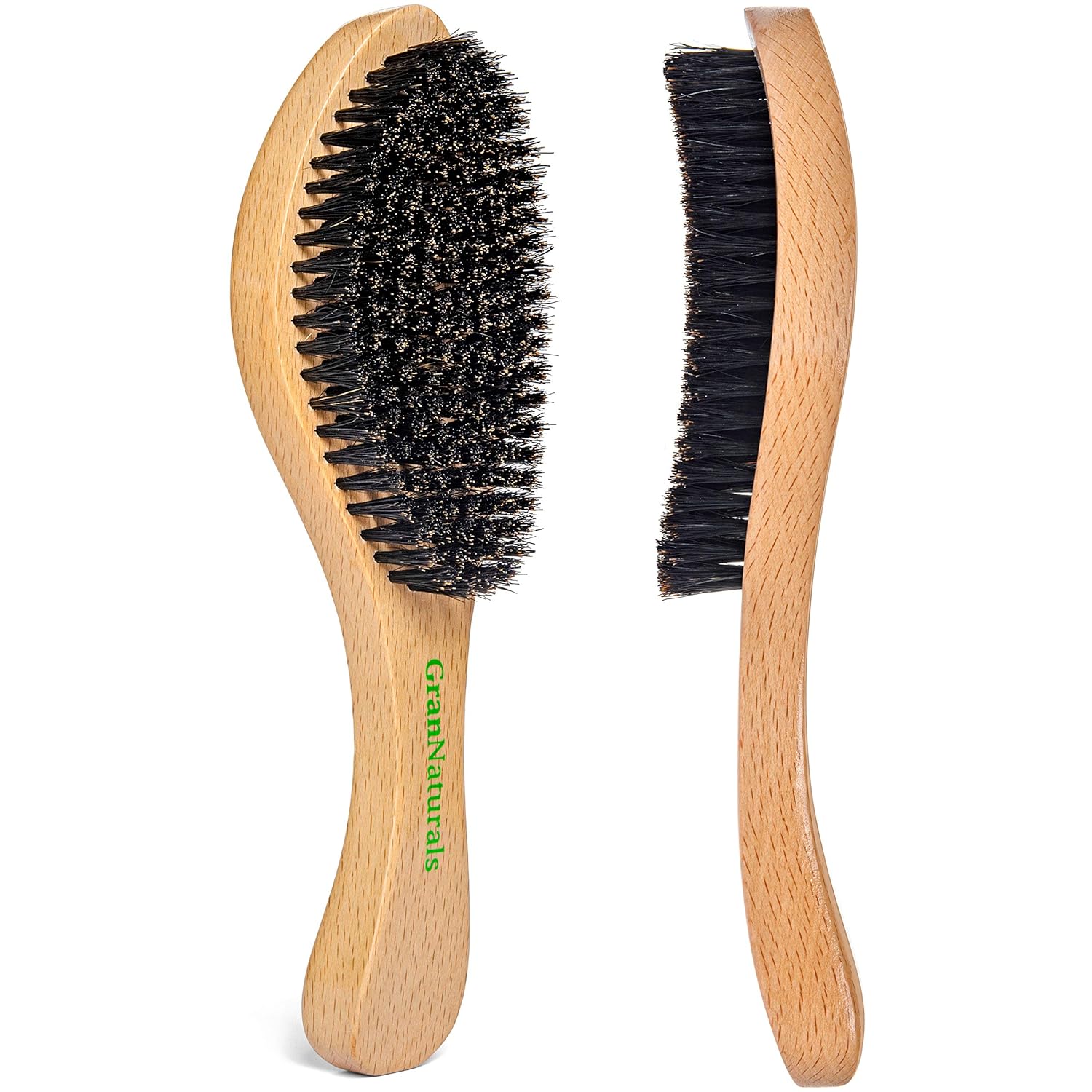 GranNaturals Cepillo de onda media y cepillo alisador para el cabello, cepillo de cerdas de jabalí curvadas para 360 ondas y cepillo de espalda lisa