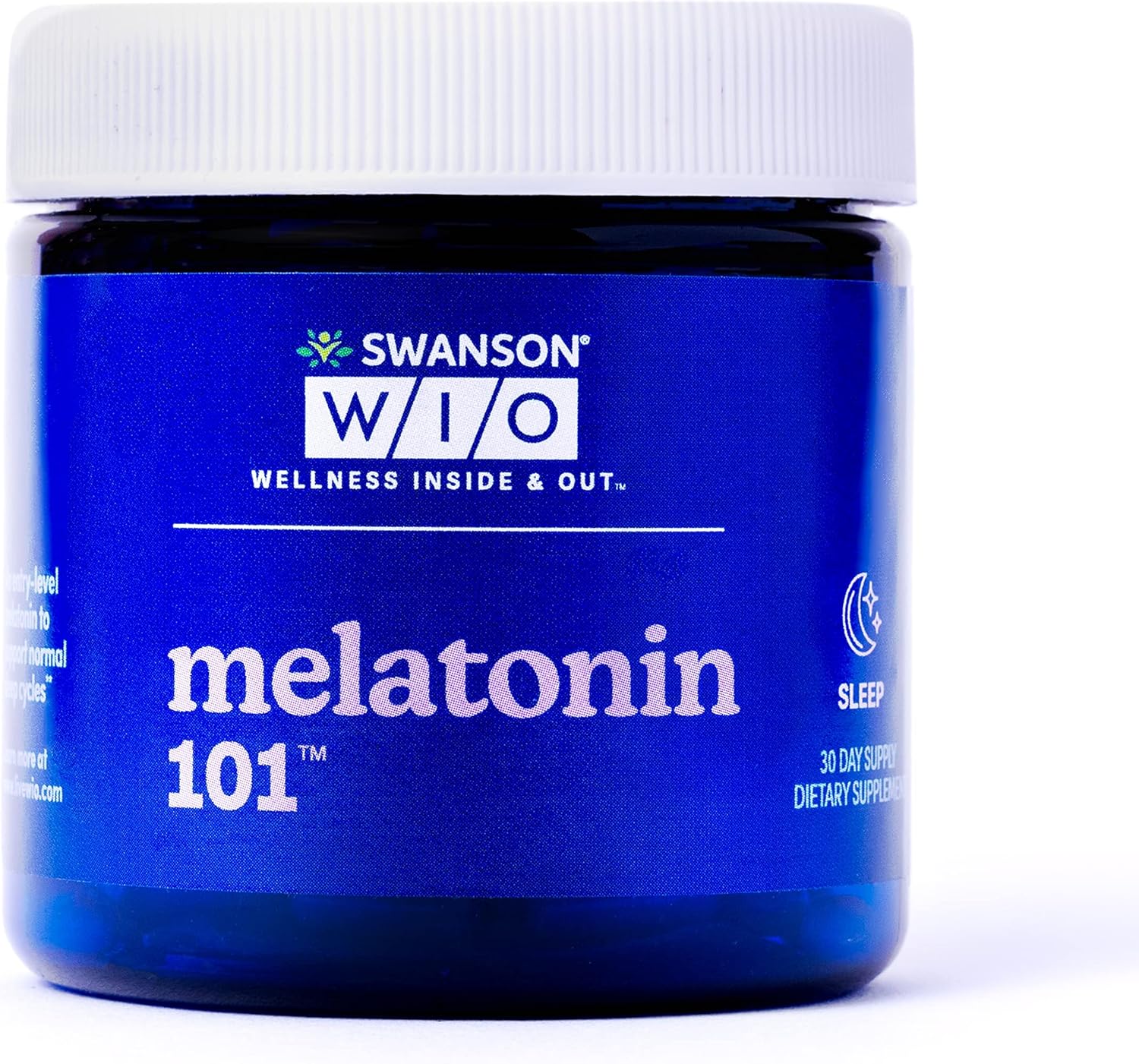 Swanson WIO melatonina 101 para un mejor sueño, relajación, apoyo del ciclo del sueño circadiano, 3 mg de melatonina, bienestar mental, botella de 4