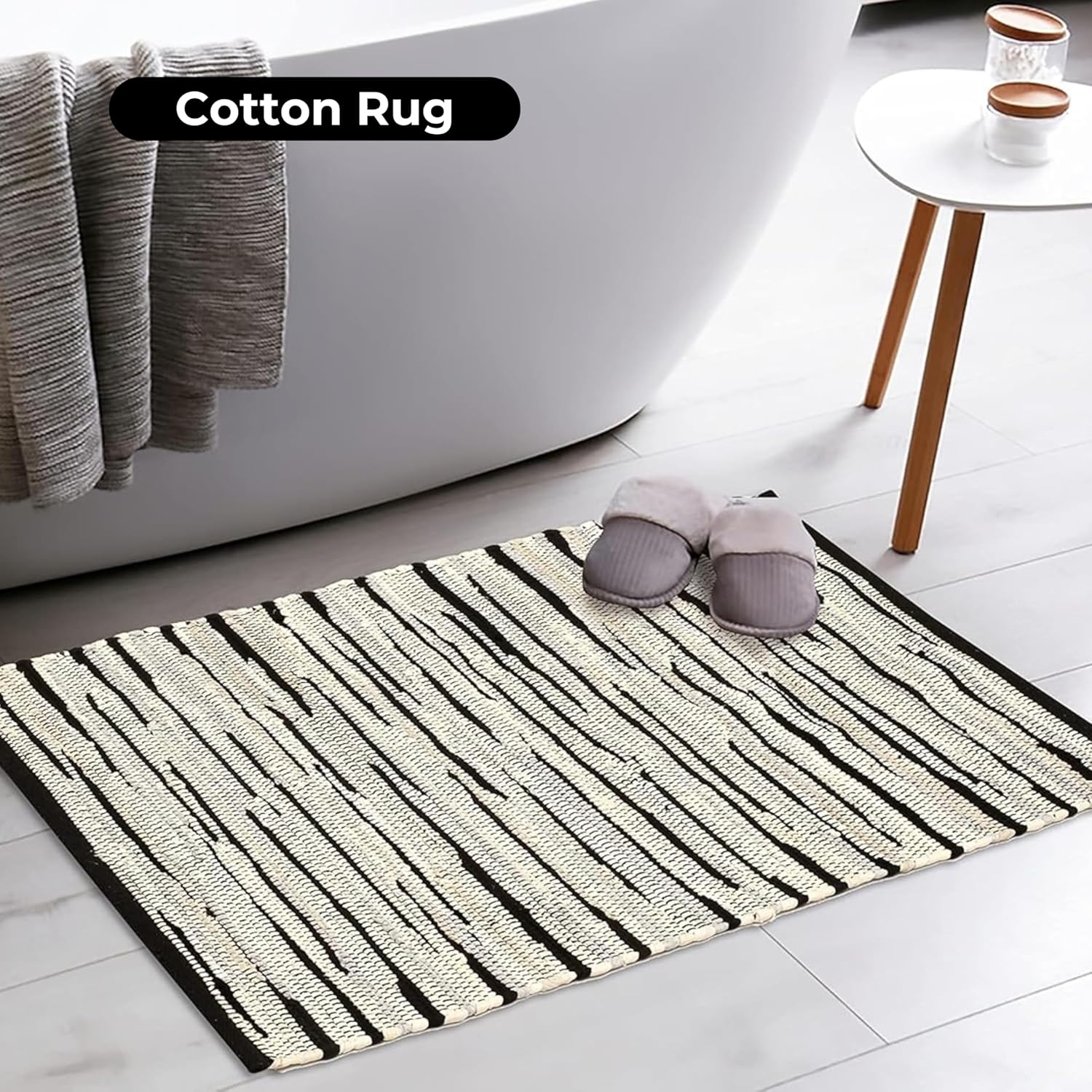 Bedding Craft Alfombra tejida a mano de Chindi tonal 24×36 pulgadas, rectangular, reversible, alfombra de algodón trenzada de granja, color gris