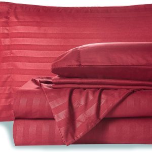 Mocassi Cali King Stripe – Juego de sábanas y fundas de almohada de lujo de hotel de 1800 Premier, sábanas ultrasuaves, transpirables y Mocassi Cali King Stripe – Juego de sábanas y fundas de almohada de lujo de hotel de 1800 Premier, sábanas ultrasuaves, transpirables y