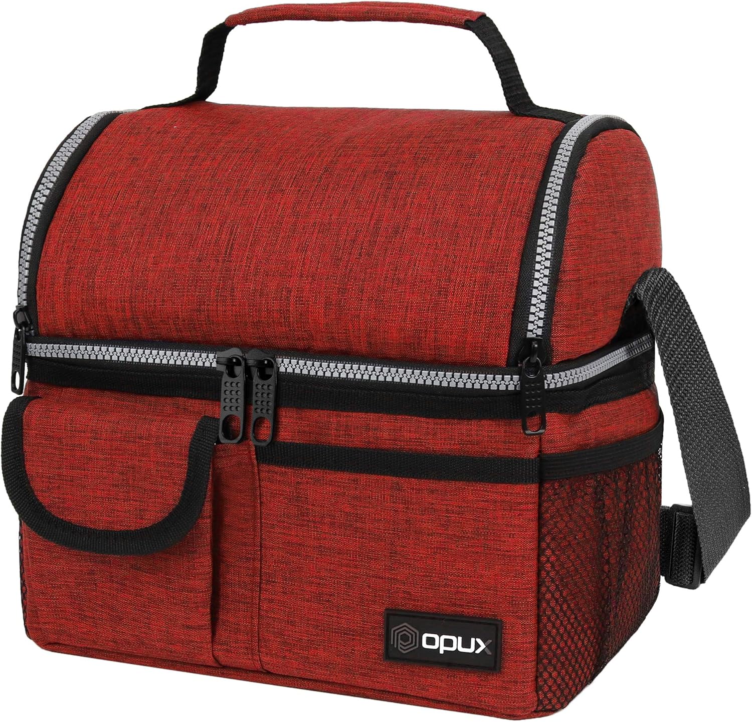 Opux – Bolsa de almuerzo aislada de doble compartimento para hombres y mujeres  Bolsa de almuerzo reutilizable con correa para el hombro, forro