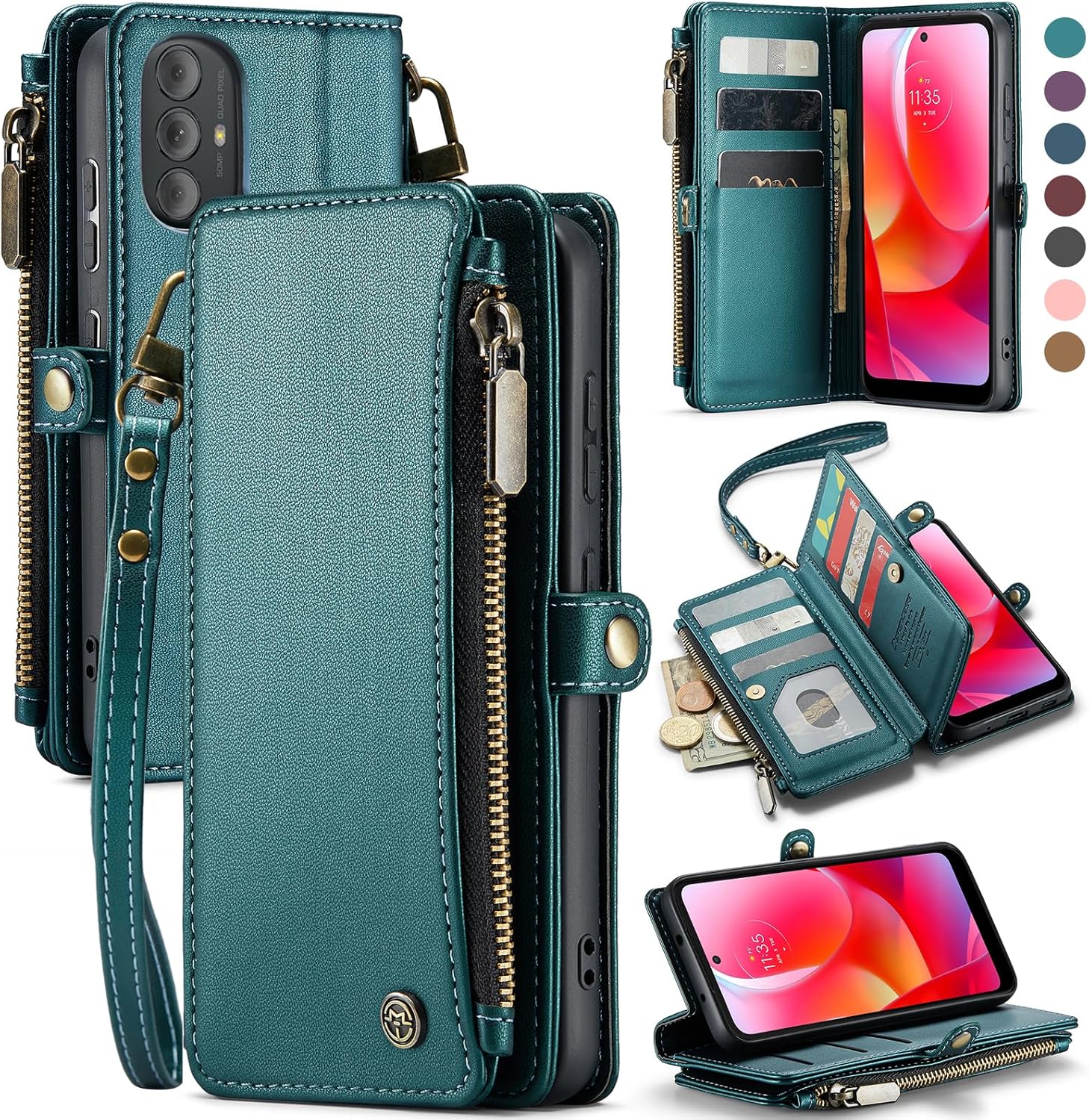 Defencase Funda para teléfono Moto G Power 2022, con bloqueo RFID, para Motorola Moto G Power 2022, para mujeres y hombres, correa de cuero a la