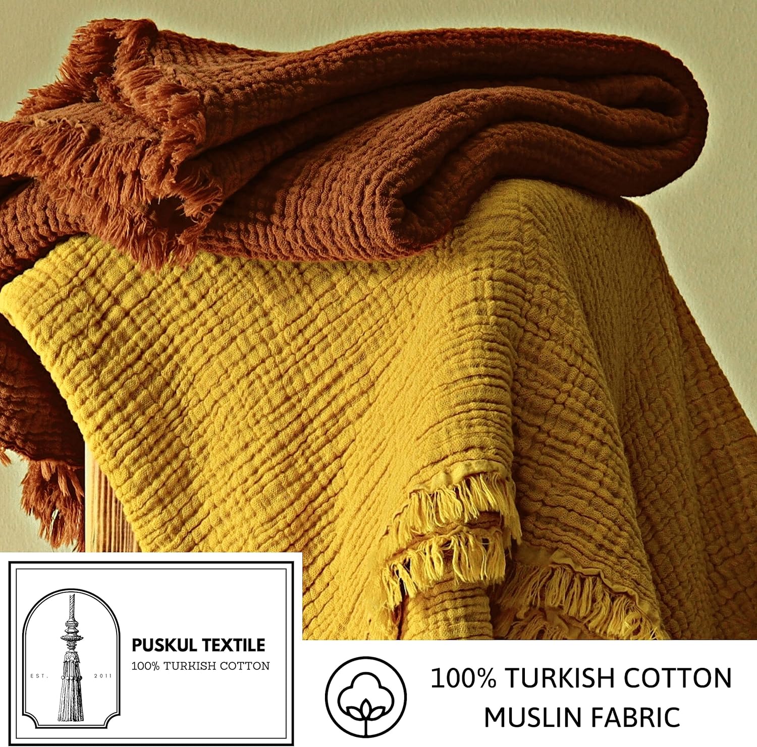 Püskül – Manta de muselina de algodón turco orgánico ultra suave para ideas de regalo, 1 paquete (Día colorido teñido anudado, tamaño de manta 53 x