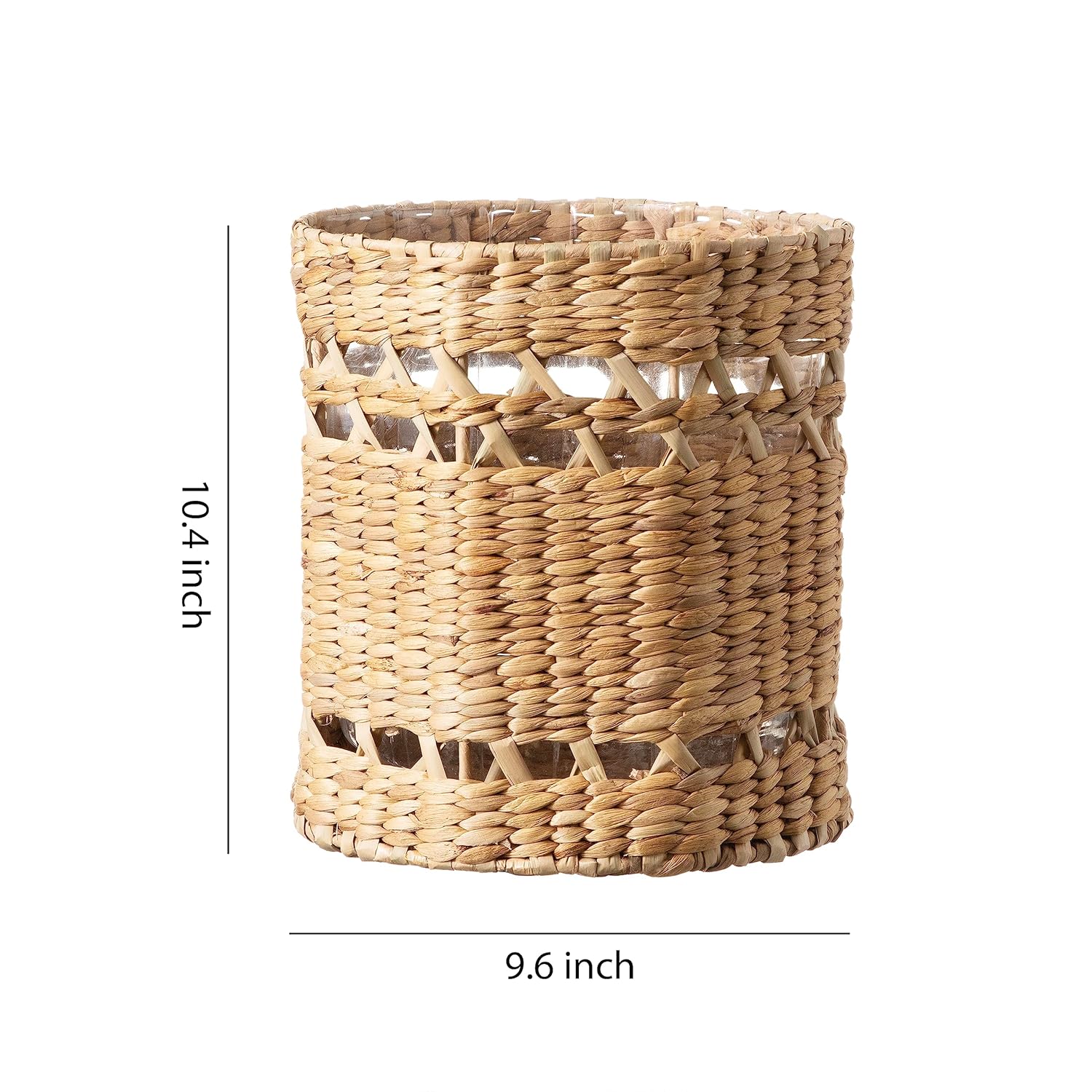 Motifeur Papelera de baño  Bote de basura decorativo de jacinto de agua tejida a mano con cubo de basura interior de plástico transparente