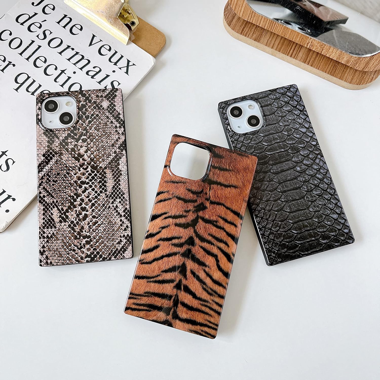 Cocomii Funda cuadrada para iPhone 13 Pro, diseño de animal cuadrado, delgada, ligera, brillante, color negro, estampado de serpiente de cobra de