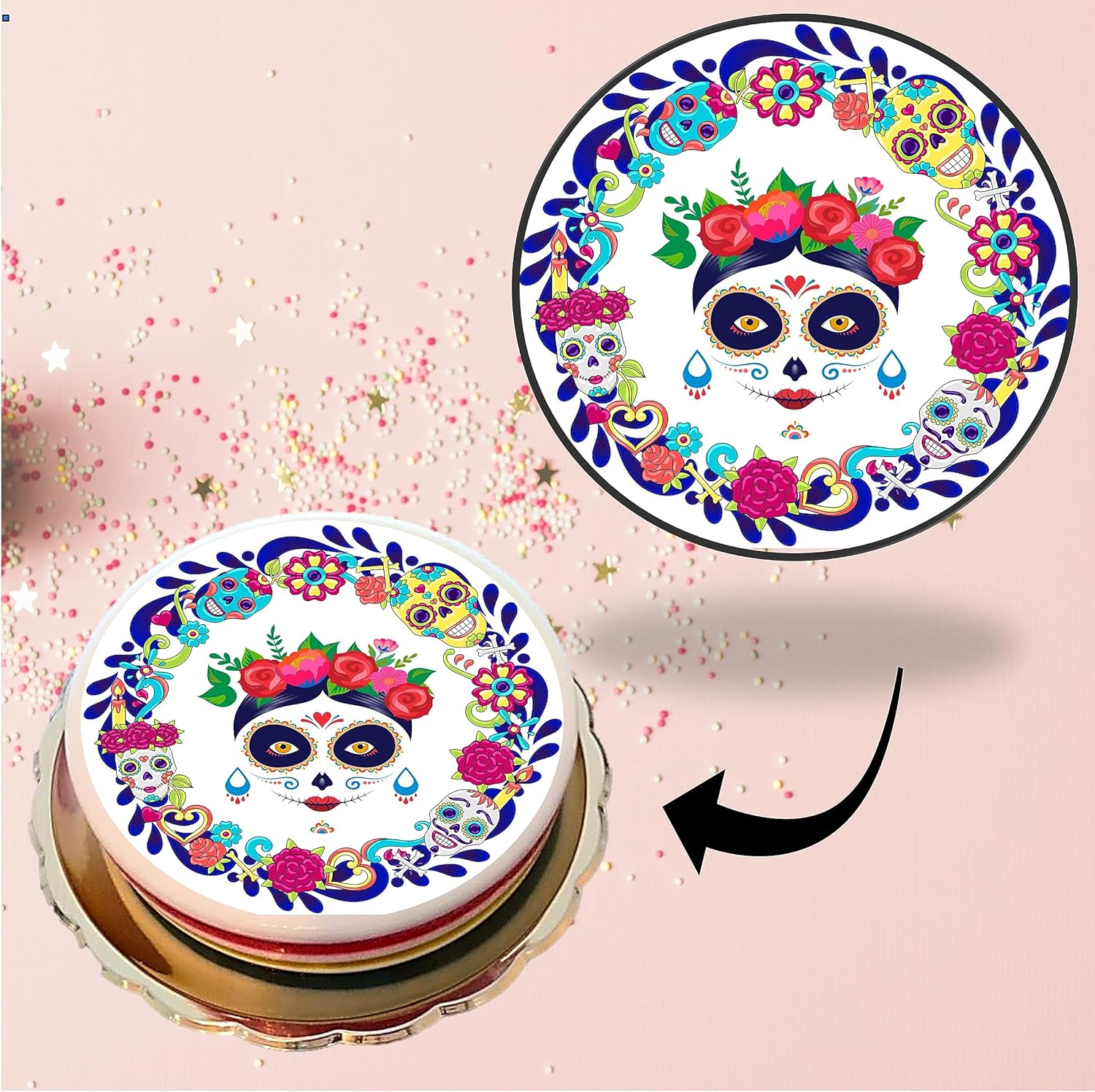 Catrinas mexicanas de Halloween, hojas comestibles para arte de gelatinatema del Día de MuertosSuministros comestibles para decoración de gelatinas