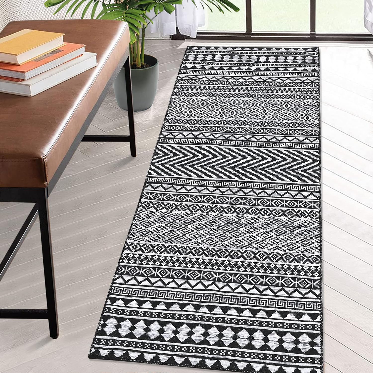 Fashionwu Alfombra de pasillo marroquí que no desprende pelusa, alfombra grande, oriental, envejecida, antigua, para baño, sala de estar, 2 x 10