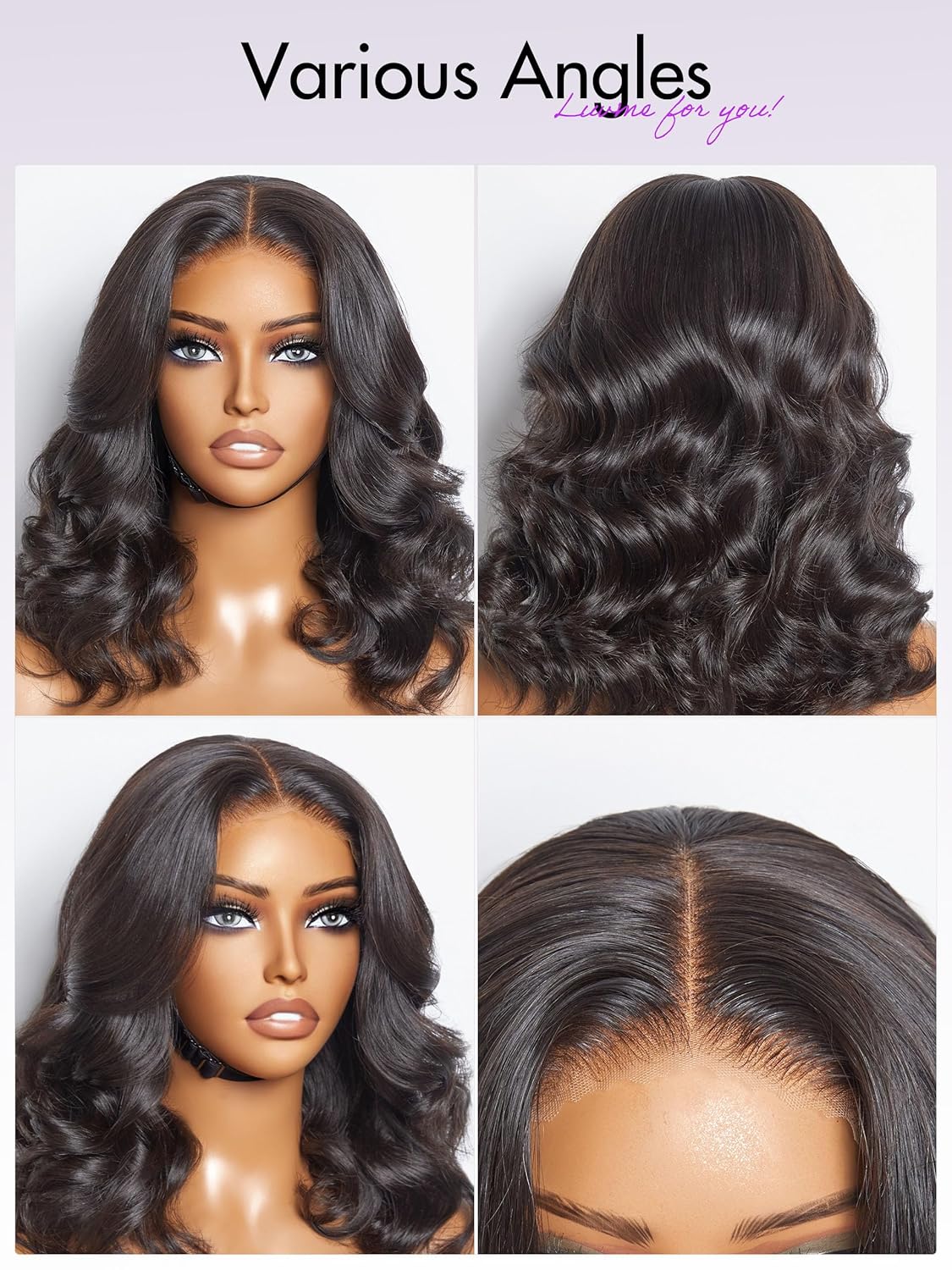 LUVME HAIR Pelucas de cabello humano con encaje frontal de 16 pulgadas, imperceptible 5 x 5 HD, con cierre de encaje HD, nudos blanqueados, sin