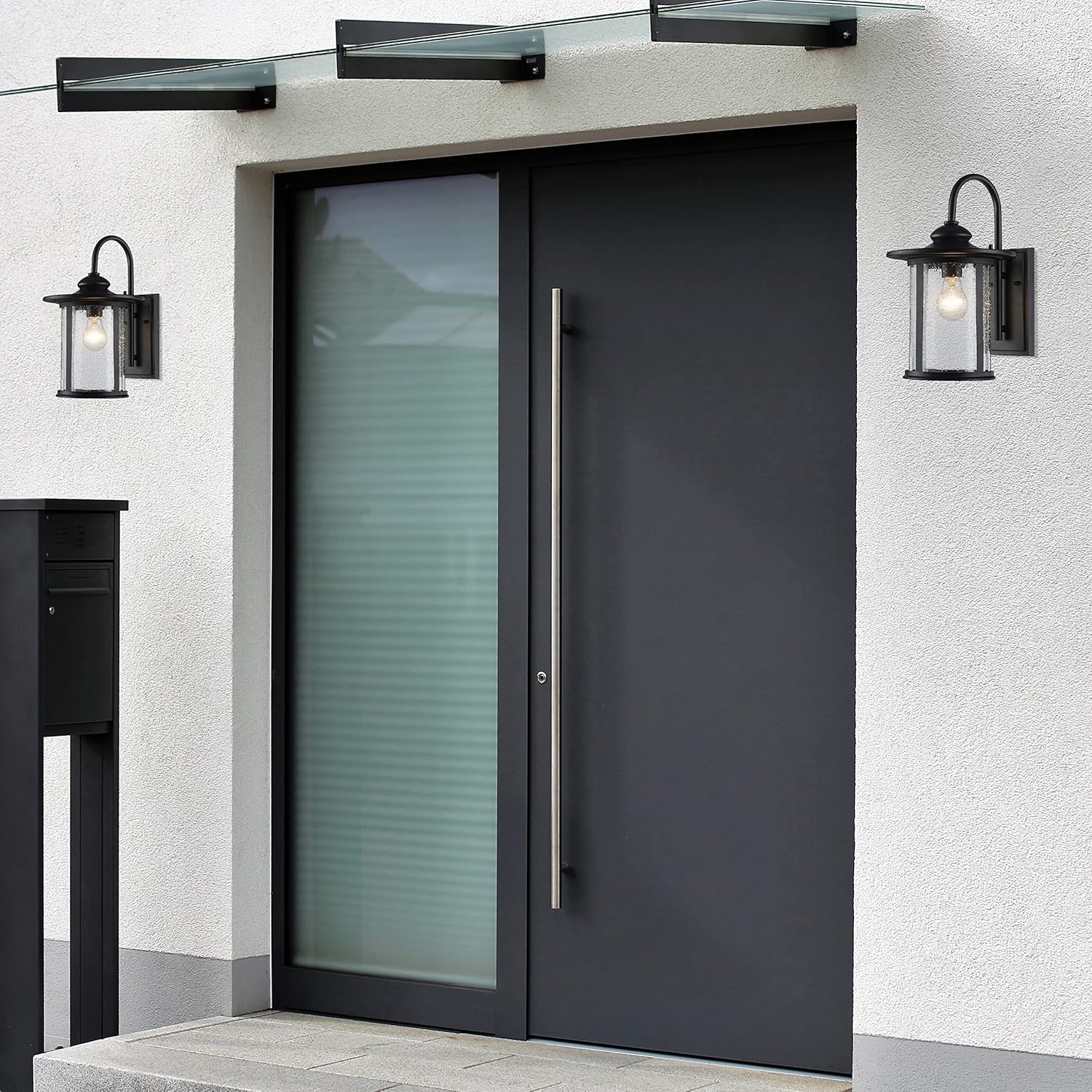 Edvivi Maia – Aplique de pared para exteriores de 1 luz, con acabado negro texturizado, luz moderna para cilindros, pantalla de vidrio transparente
