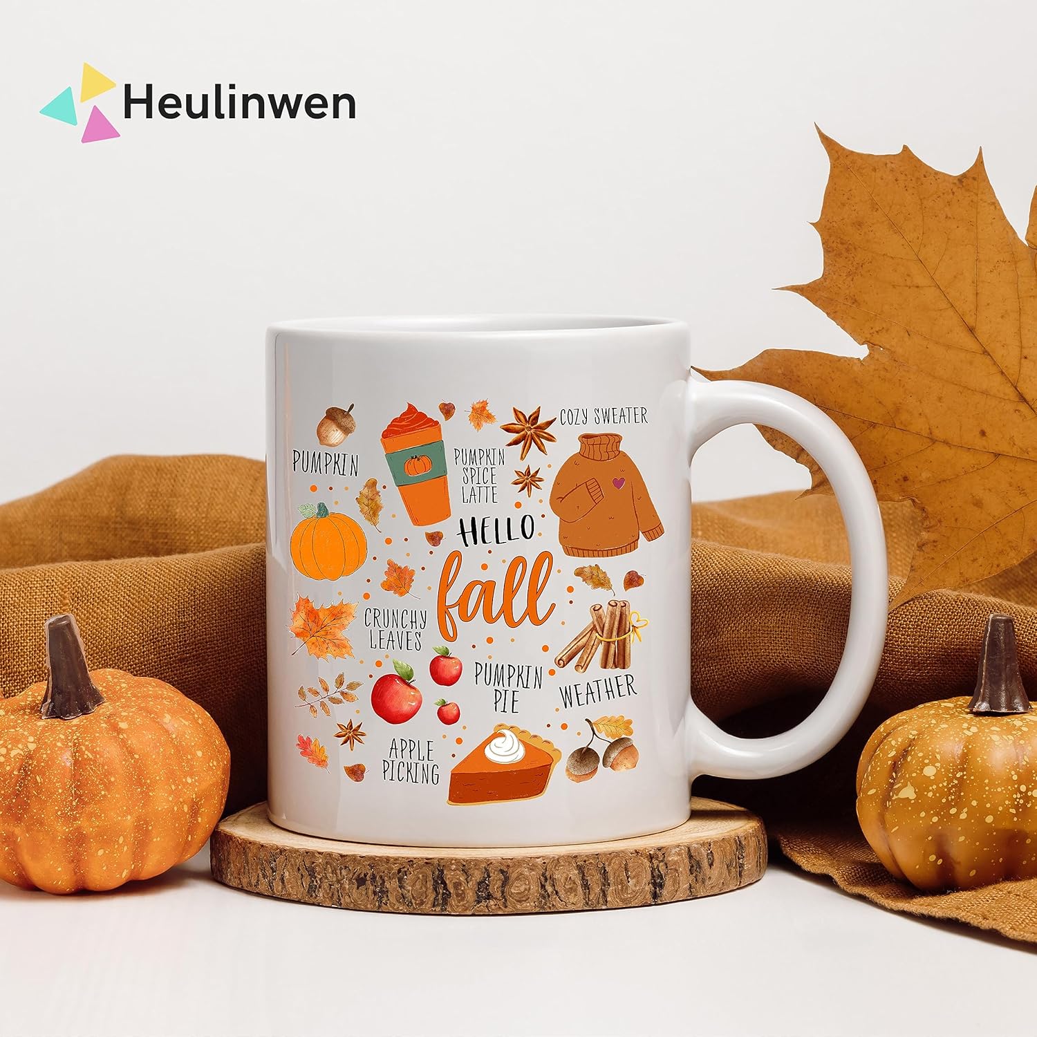 Taza de café con texto en inglés Hello Fall, taza de otoño, lindas tazas para mujer, decoración de otoño con agua dulce, decoración de otoño,