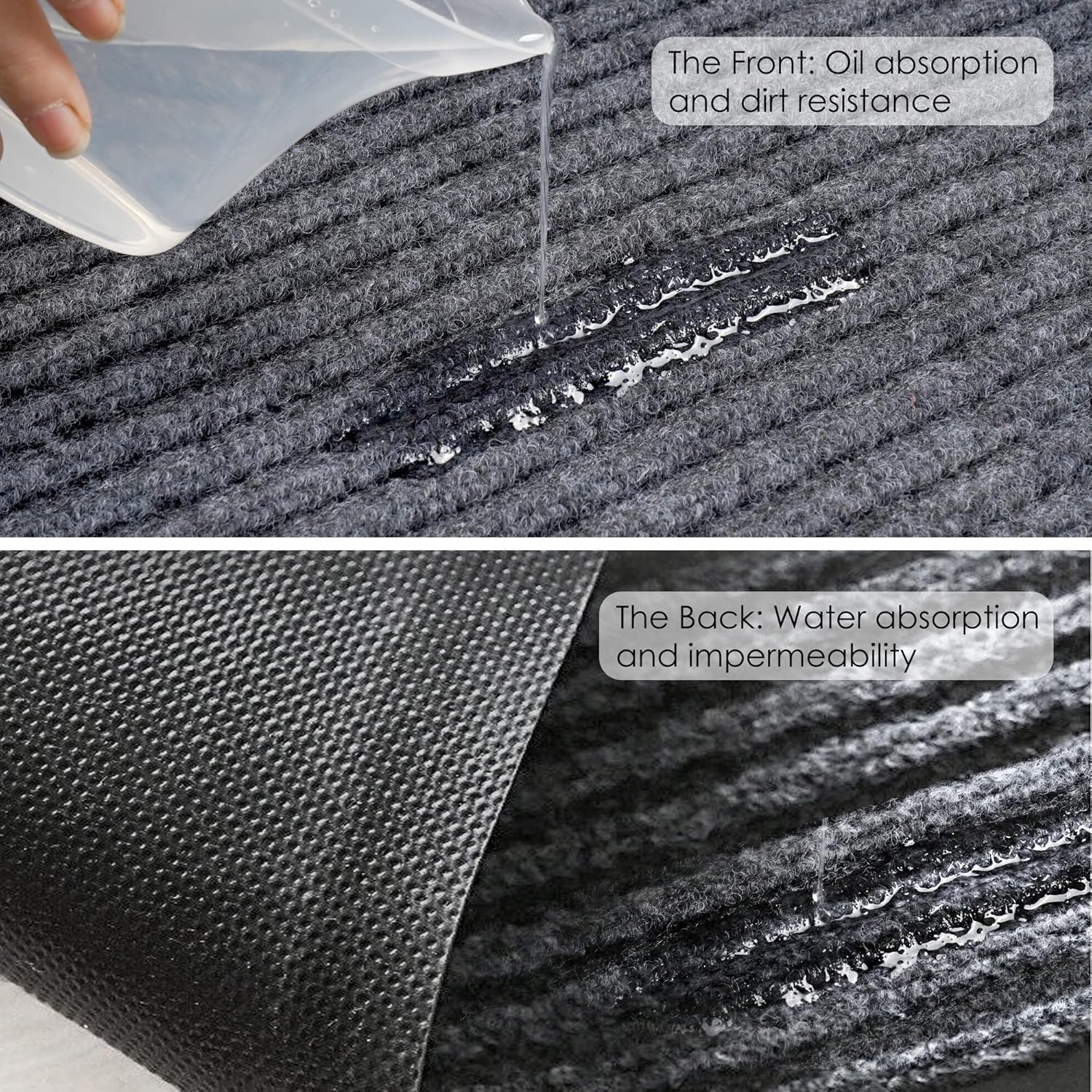 Tapete de entrada de grado comercial de 3 x 10 pies, para interior y exterior, color negro, ahumado, resistente, con parte trasera de goma, cepillo